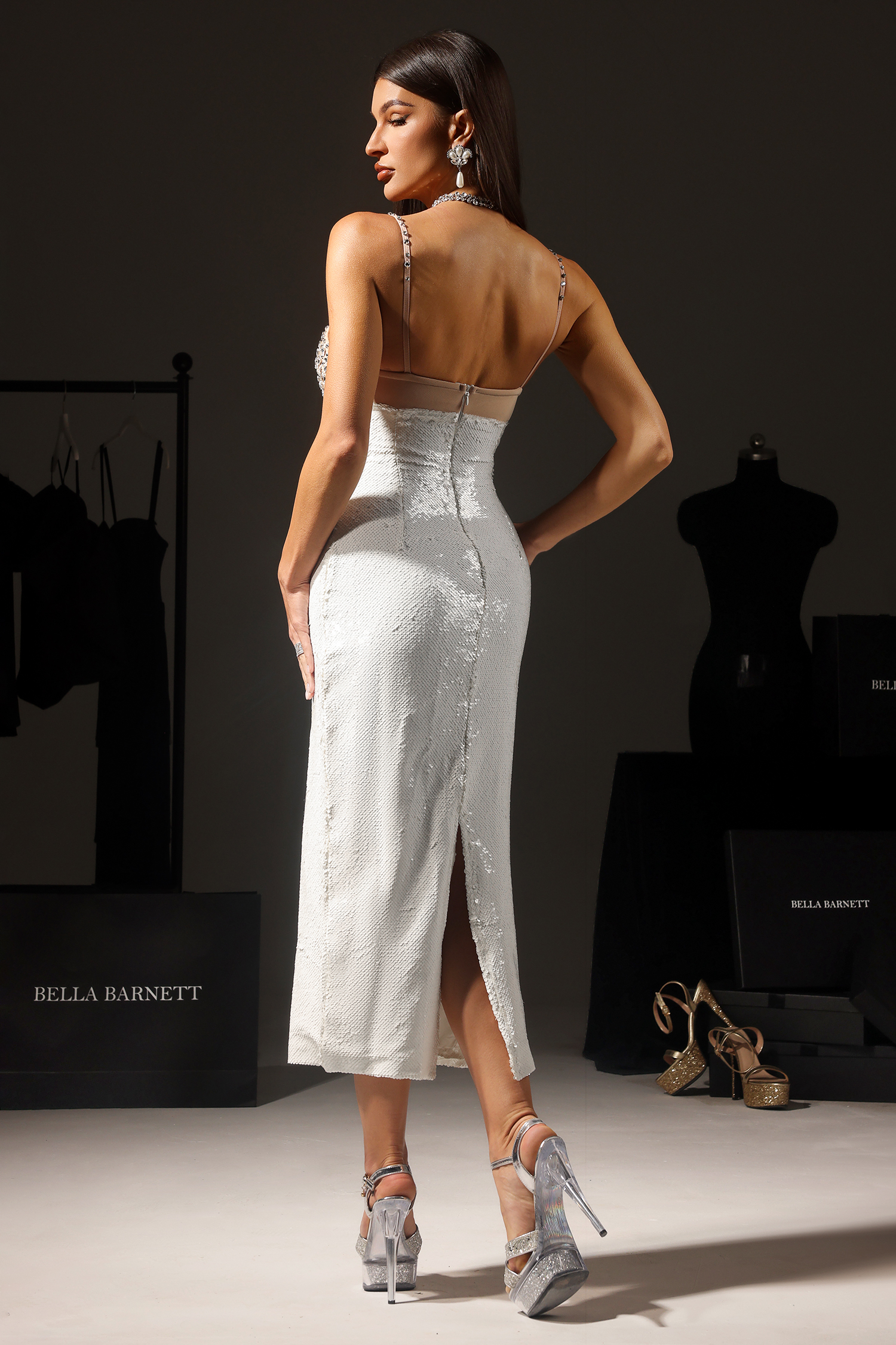 Lillian Halter Sleeveless Sequin Hollow Out Maxi Dress