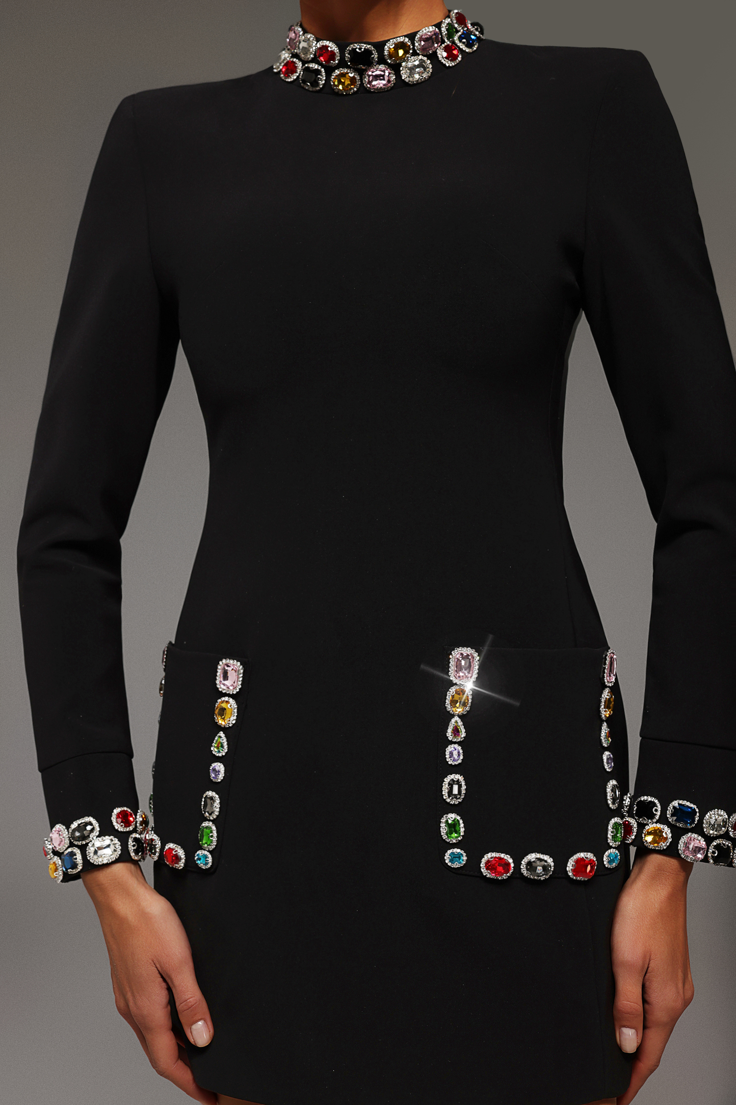 Rode Long Sleeve Set With Diamonds Mini Dress