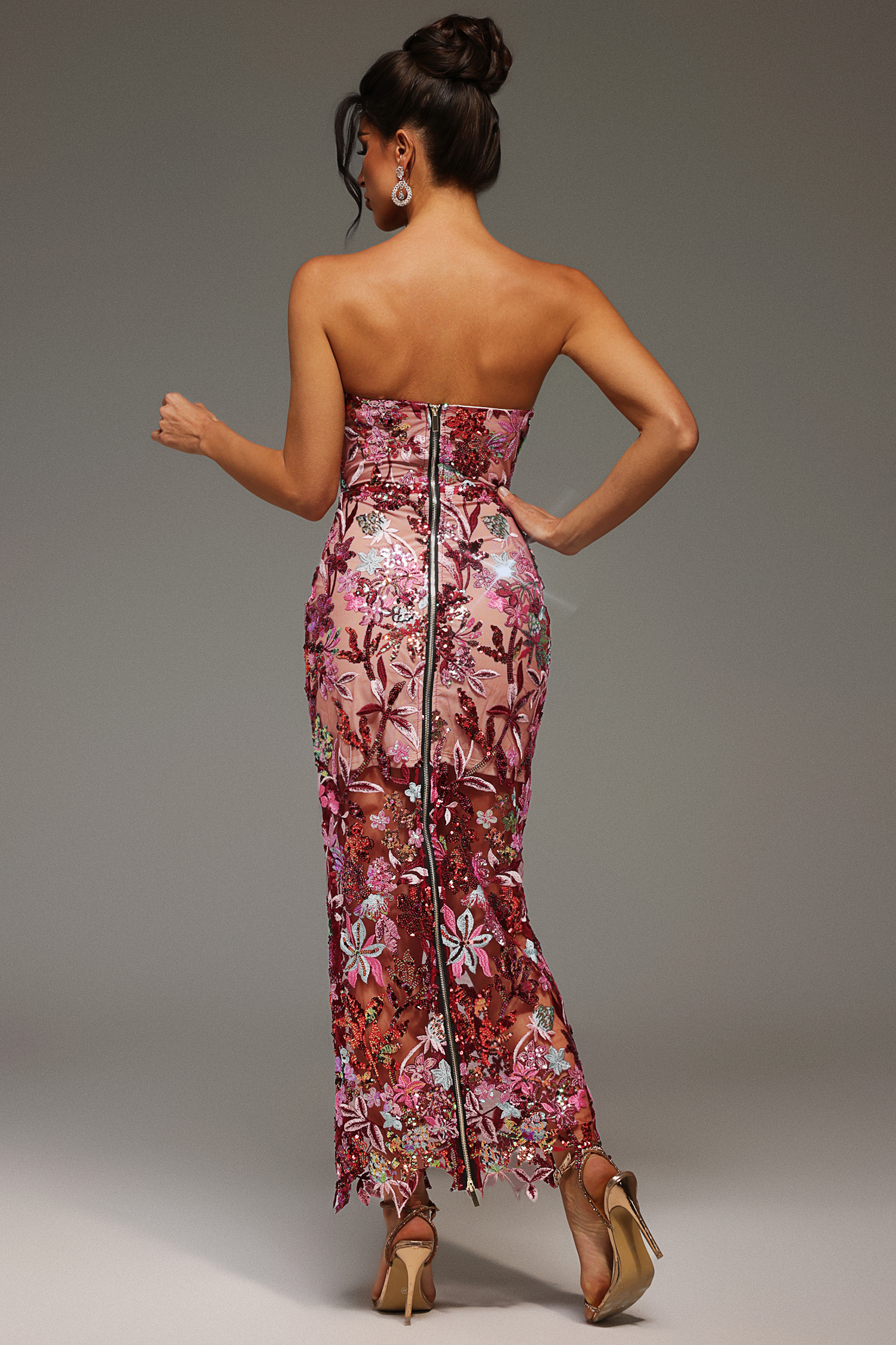 Lilya Straight Shoulder Embroidery Sequin Maxi Dress