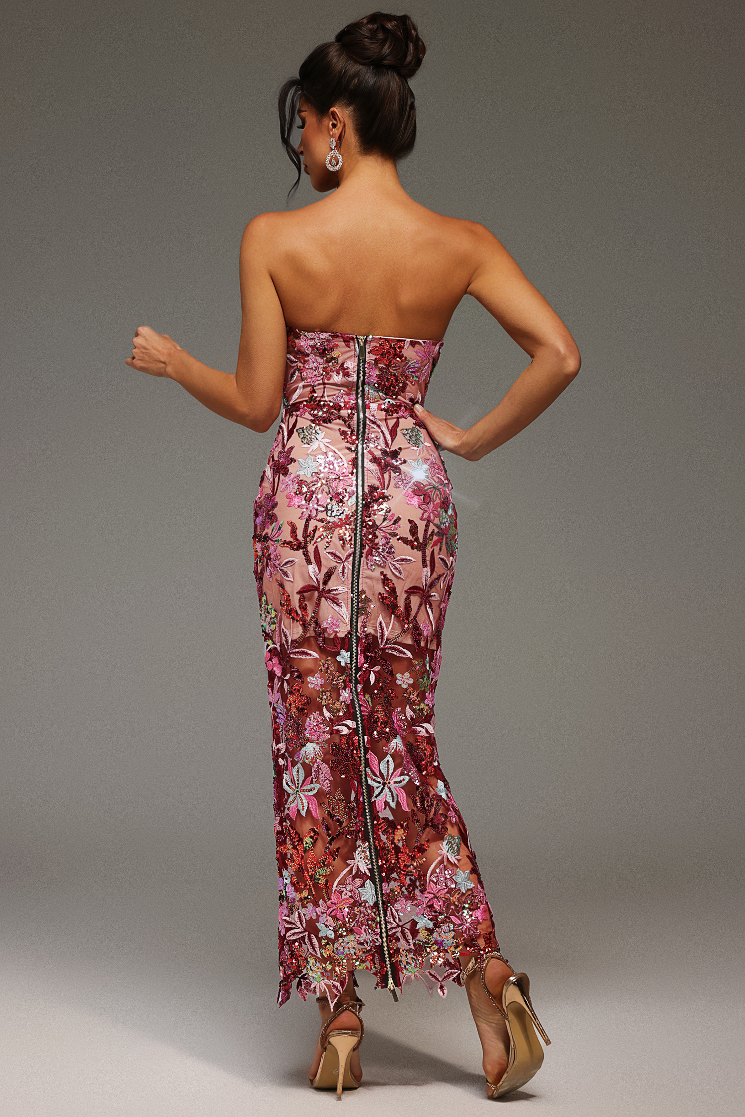 Lilya Straight Shoulder Embroidery Sequin Maxi Dress