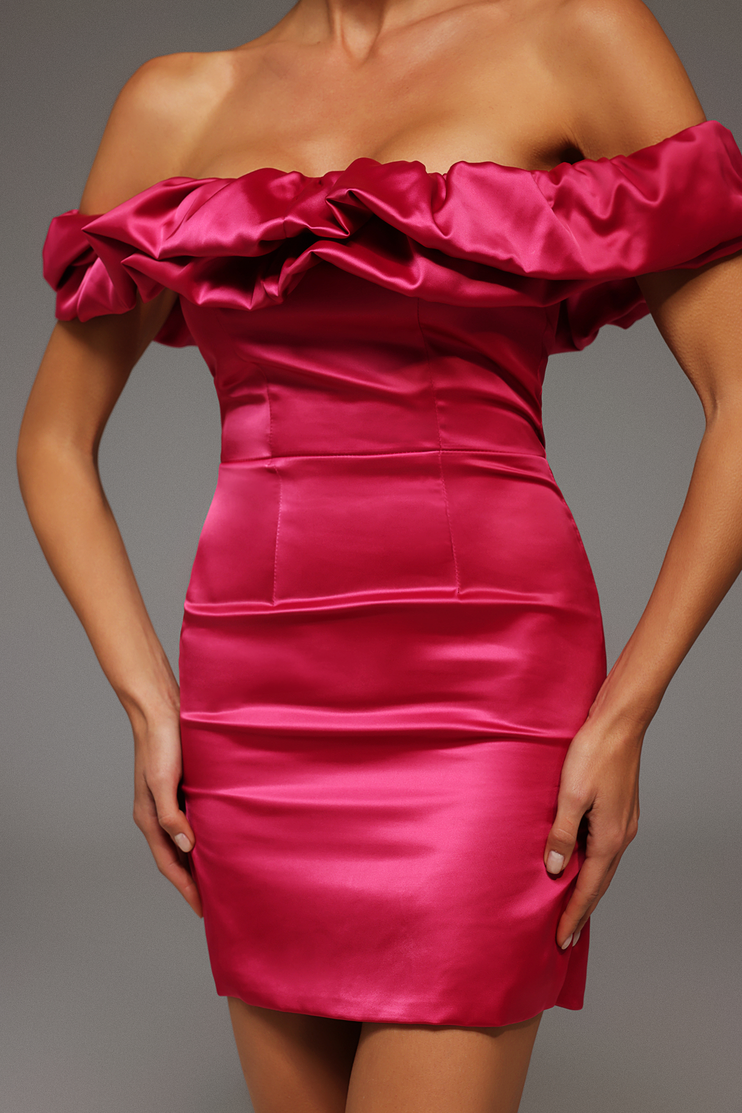 Pedra Straight Shoulder Slit Mini Dress