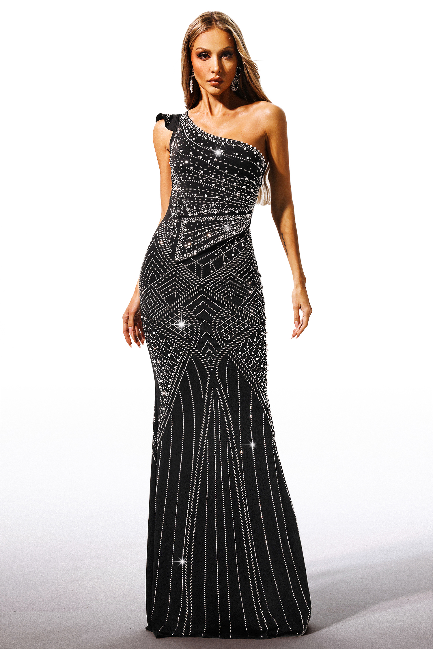 Ferina Skew Collar Diamond Maxi Dress