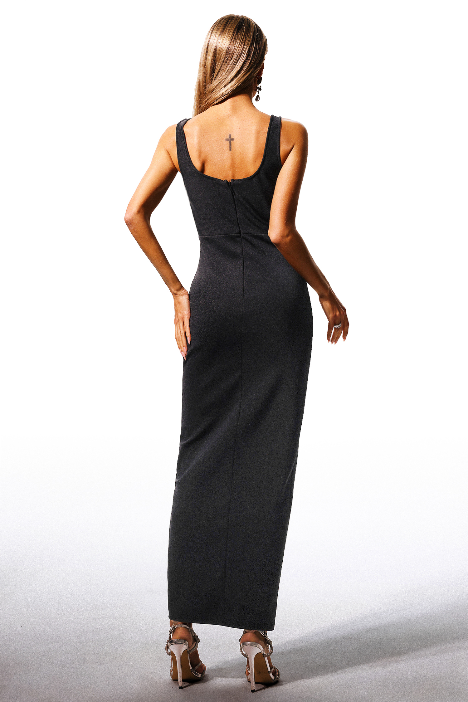 Pasha Sleeveless Sequin Diamante Slit Maxi Dress