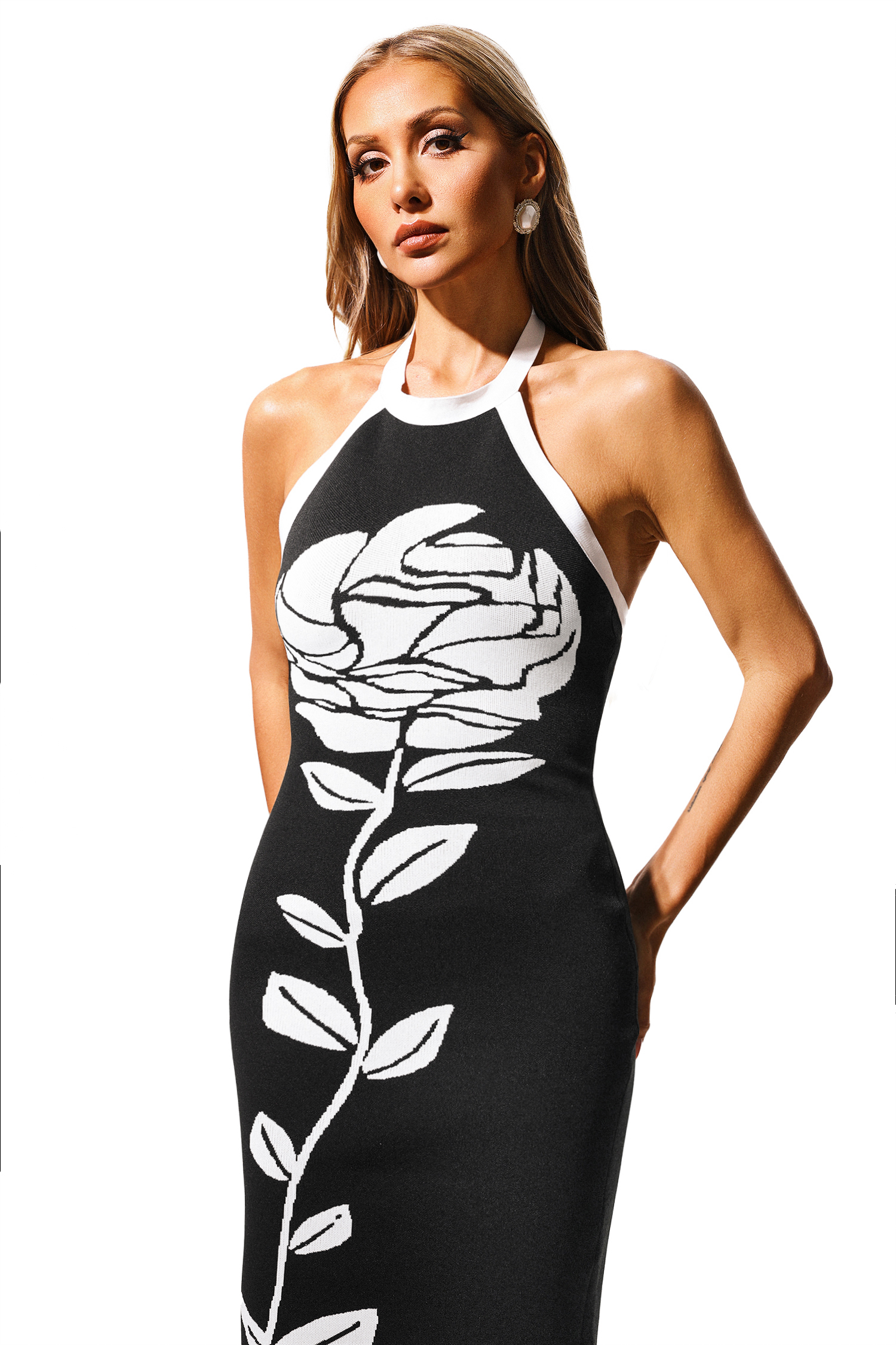 Lala Halter Sleeveless Flowers Maxi Dress