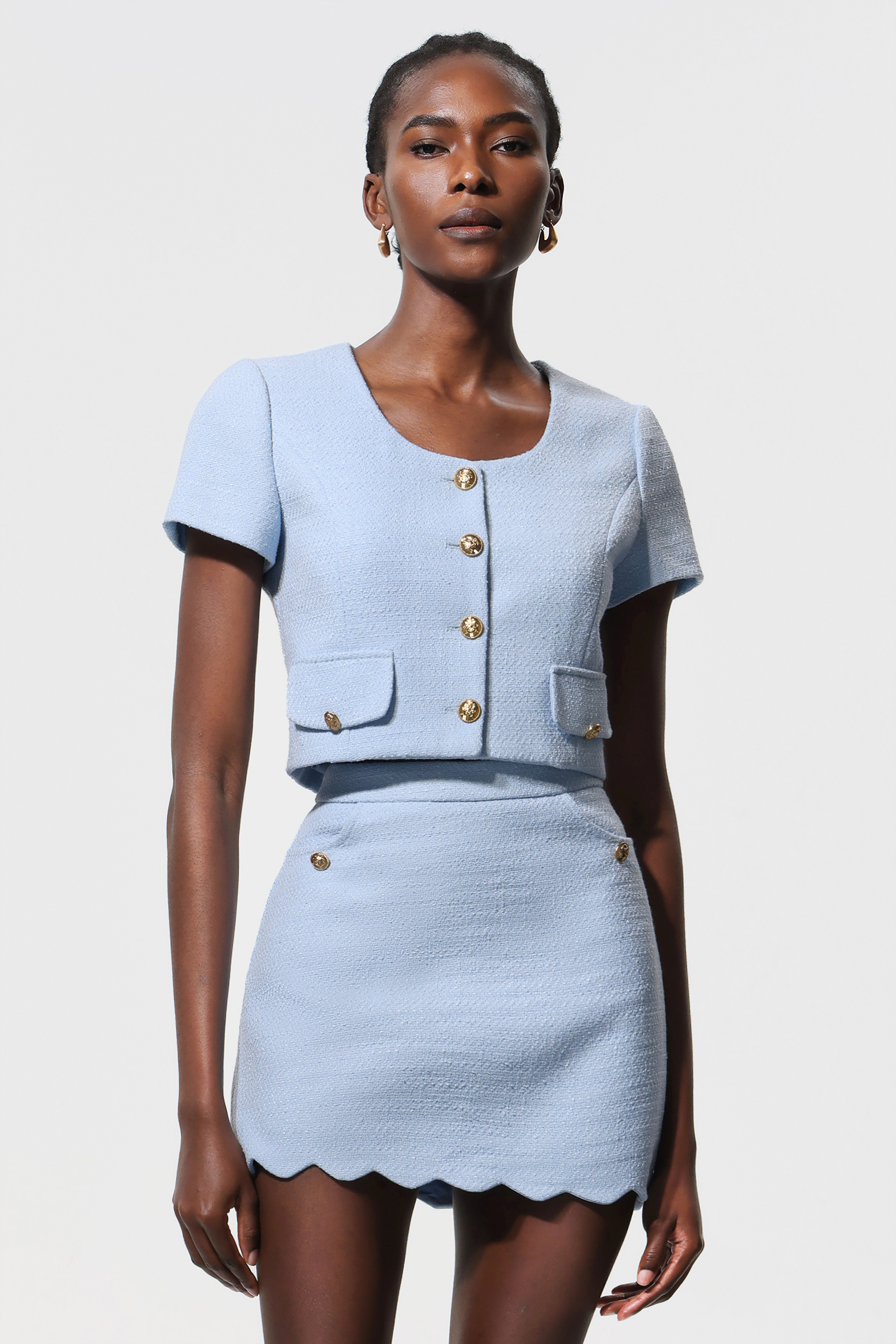 Sakude Short Sleeves Wavy Edge Mini Skirt Two-Piece Set