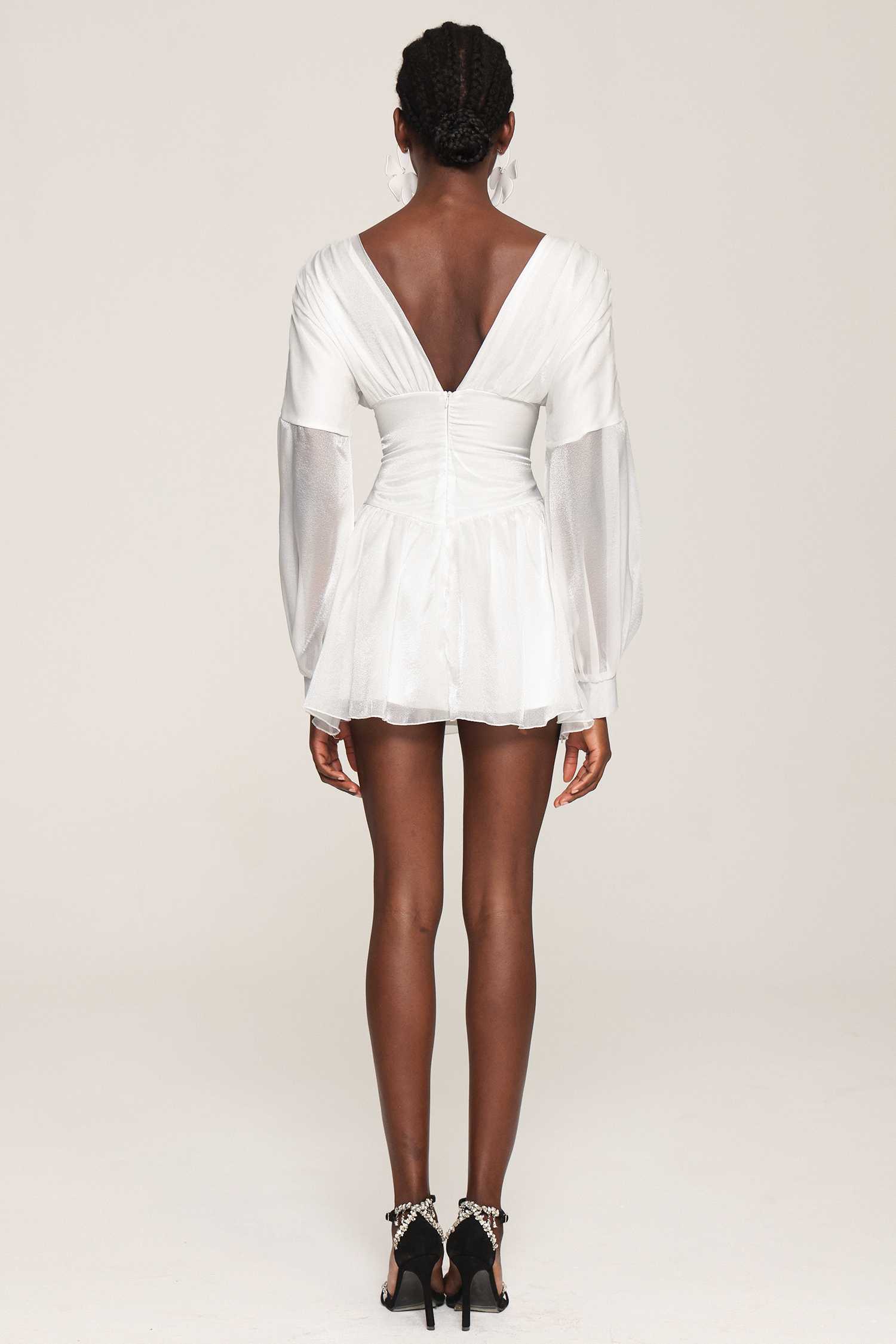 Steffi V Neck Bowknot Long Sleeves Mini Dress