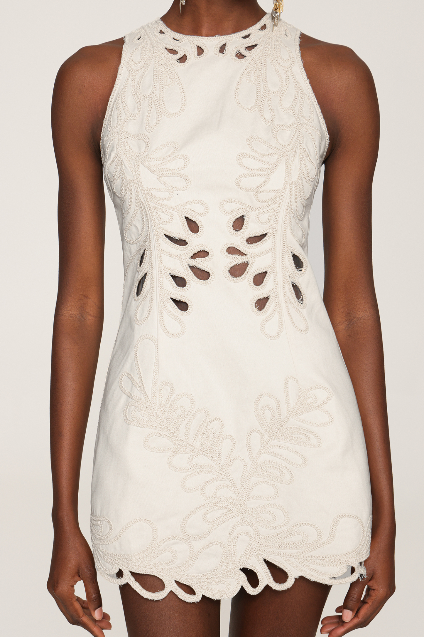 Wilisa Embroidery Sleeveless Round Neck Hollow Out Mini Dress