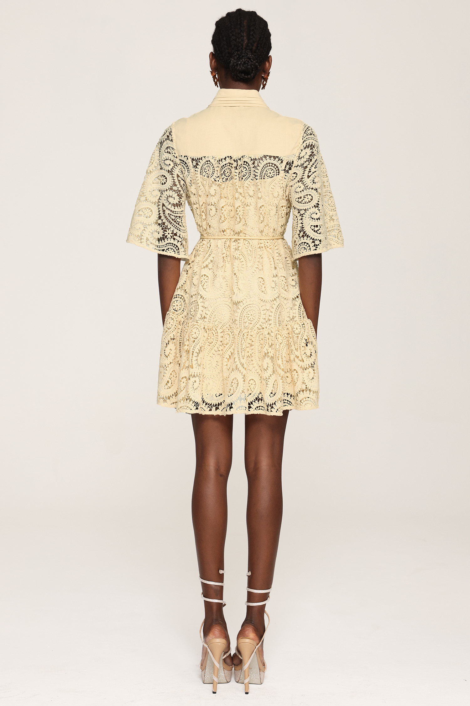 Kerla Short Sleeves Hollow Out Lace Shirt Mini Dress