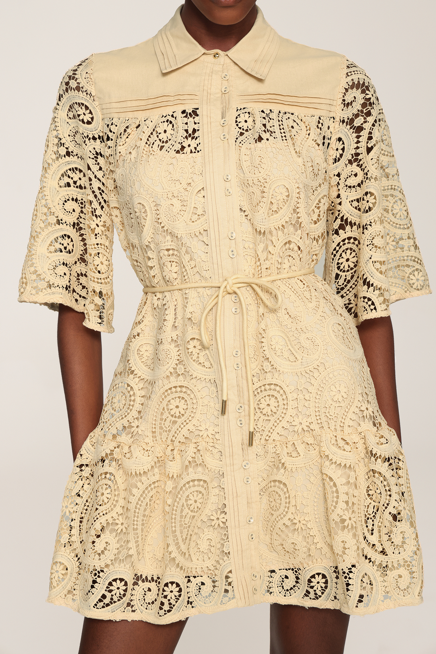 Kerla Short Sleeves Hollow Out Lace Shirt Mini Dress