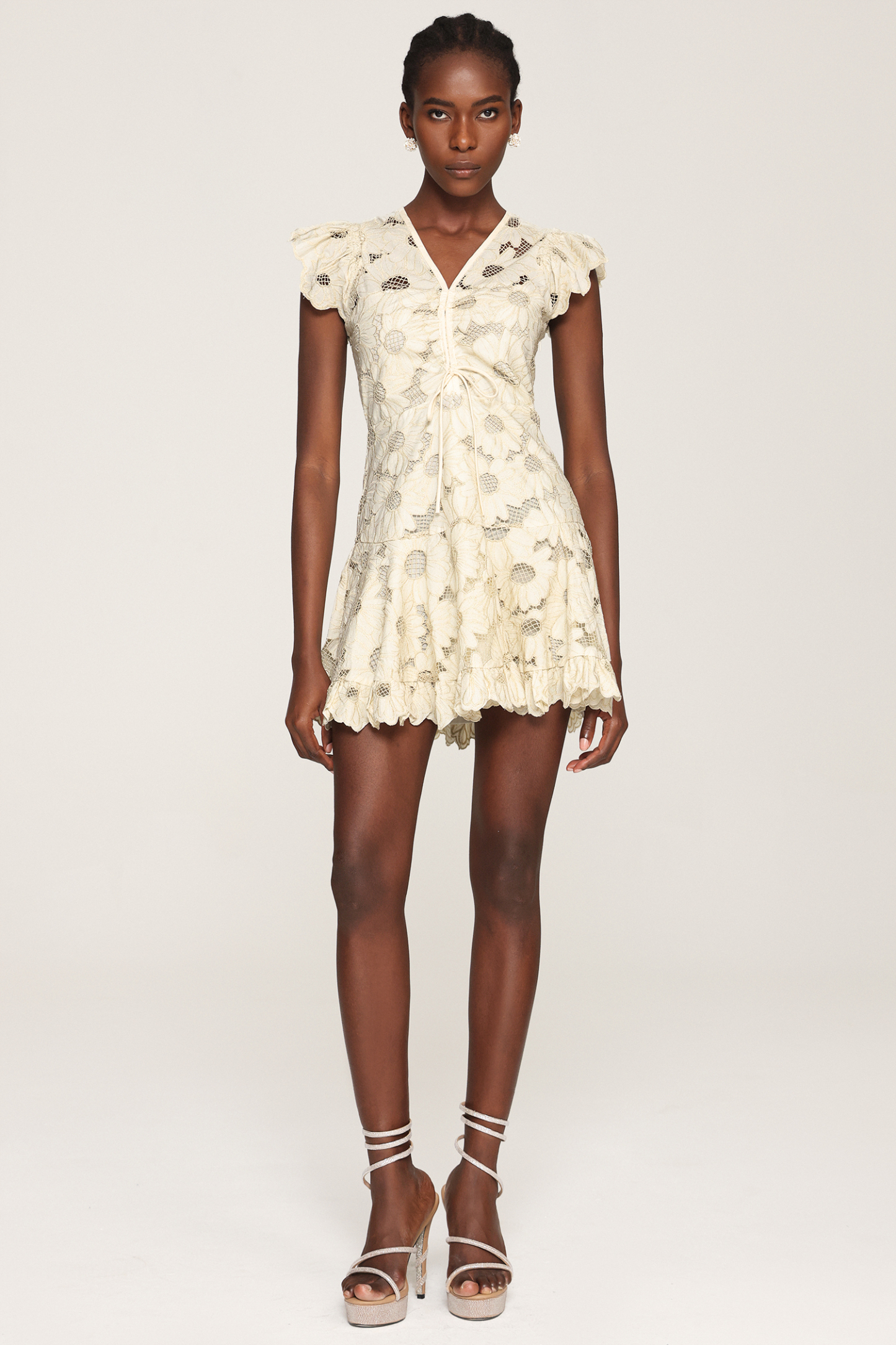 Nunaa Hollow Out Lace Flowers Mini Dress