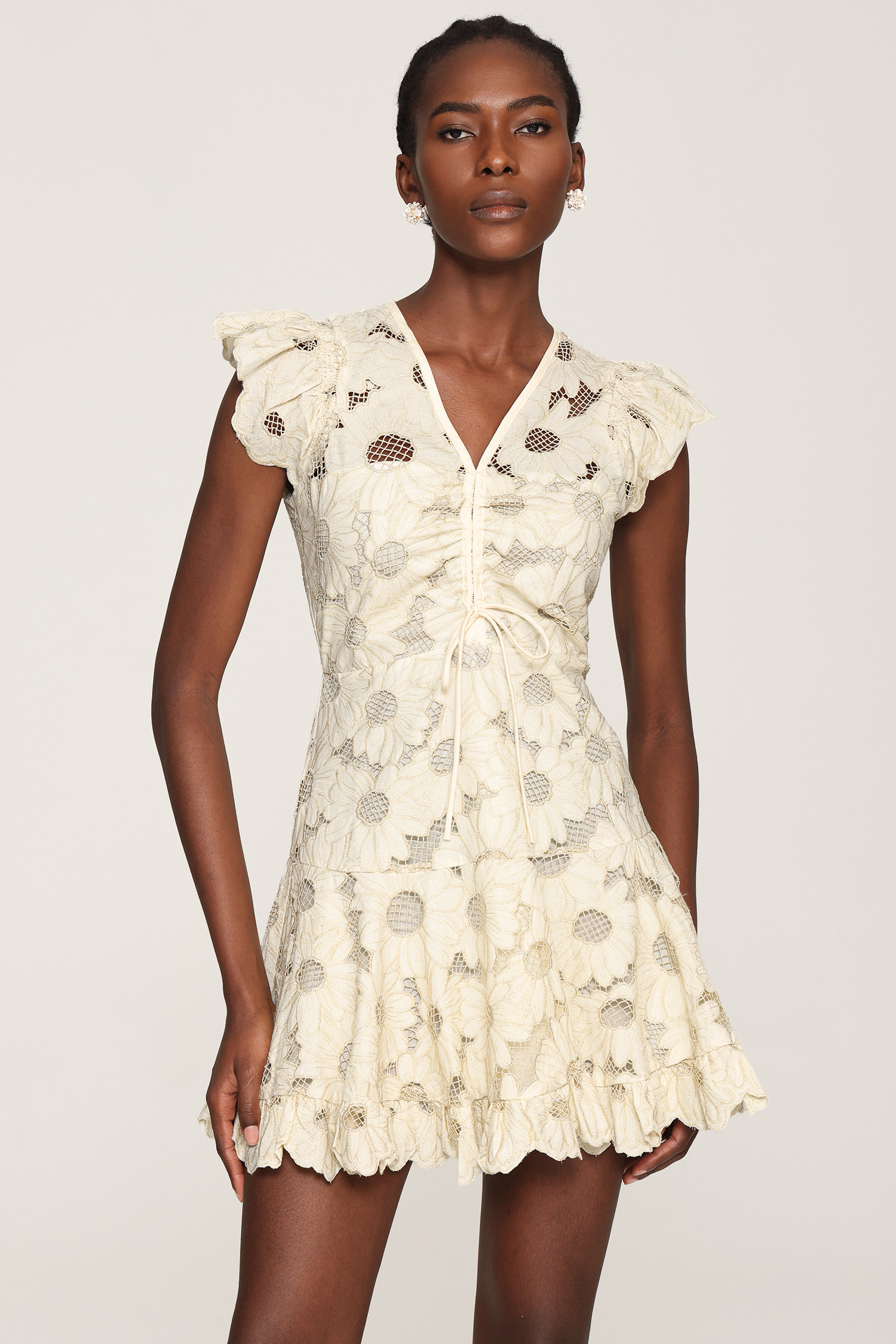 Nunaa Hollow Out Lace Flowers Mini Dress