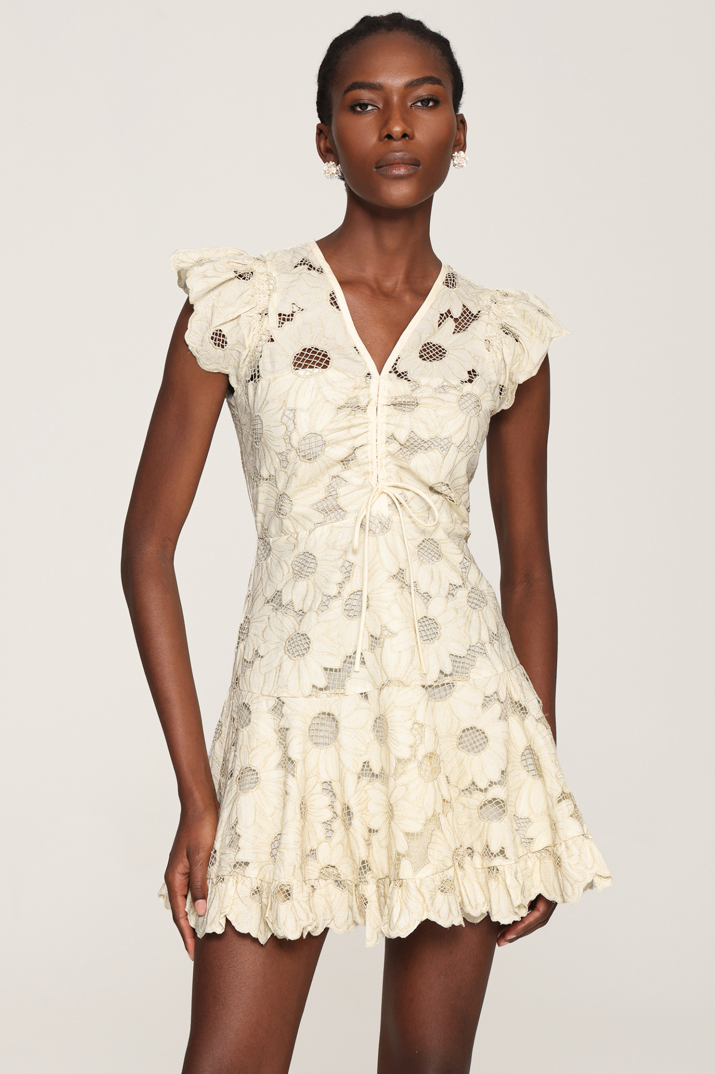 Nunaa Hollow Out Lace Flowers Mini Dress
