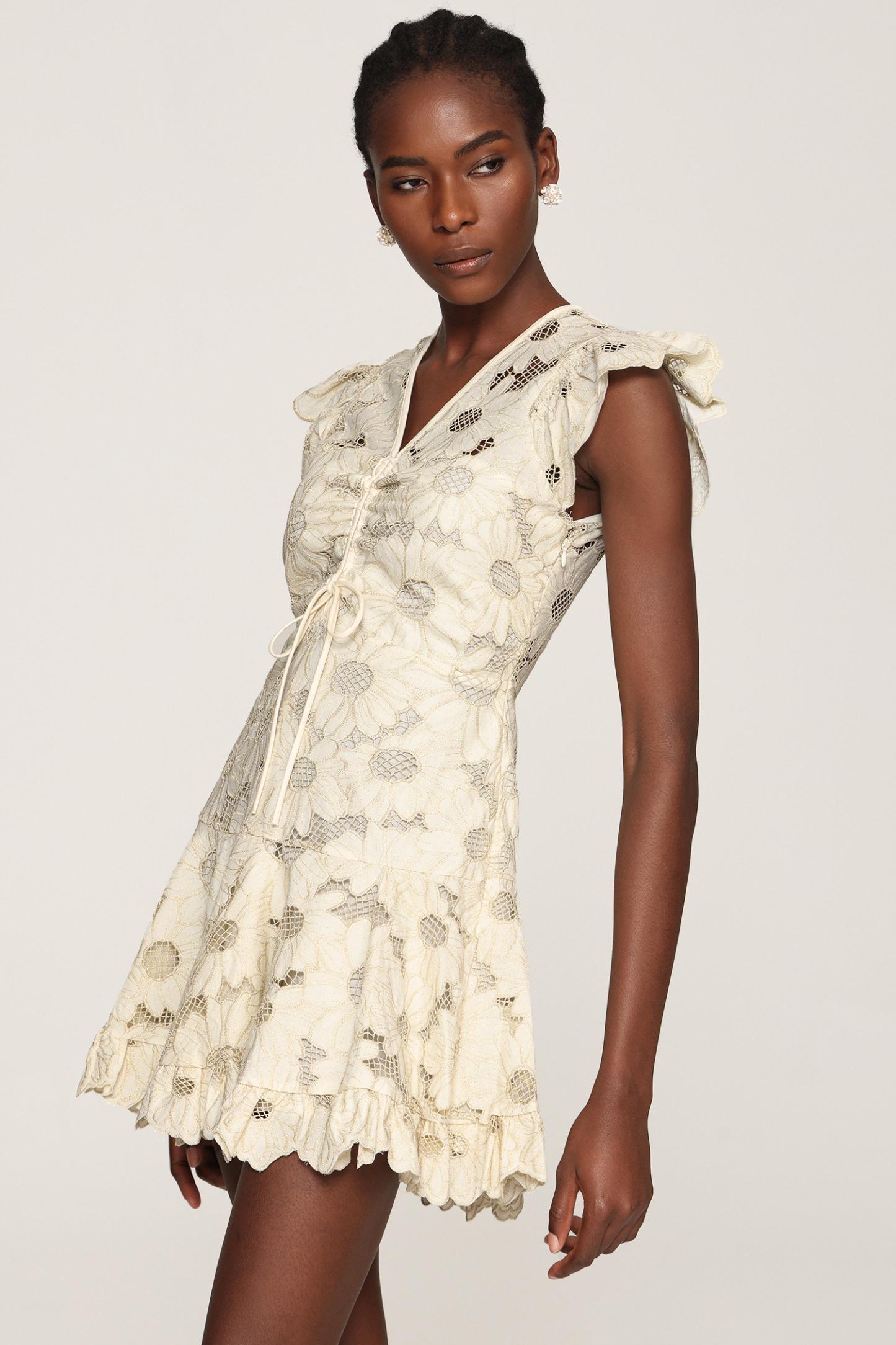 Nunaa Hollow Out Lace Flowers Mini Dress
