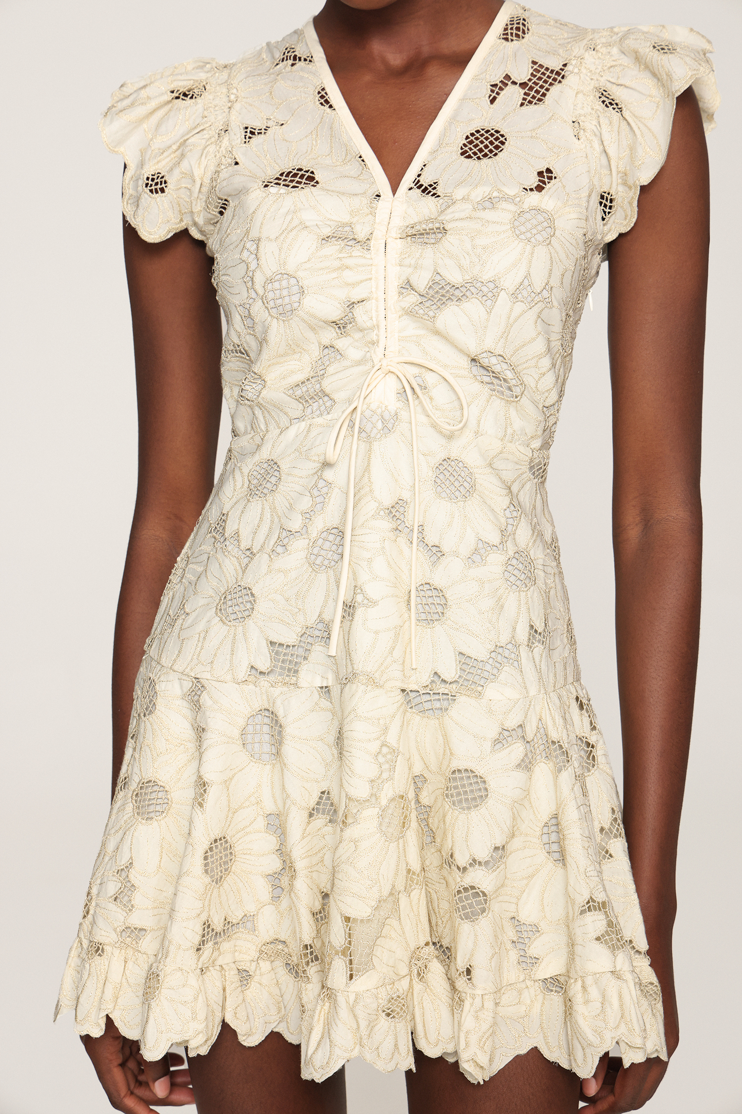 Nunaa Hollow Out Lace Flowers Mini Dress