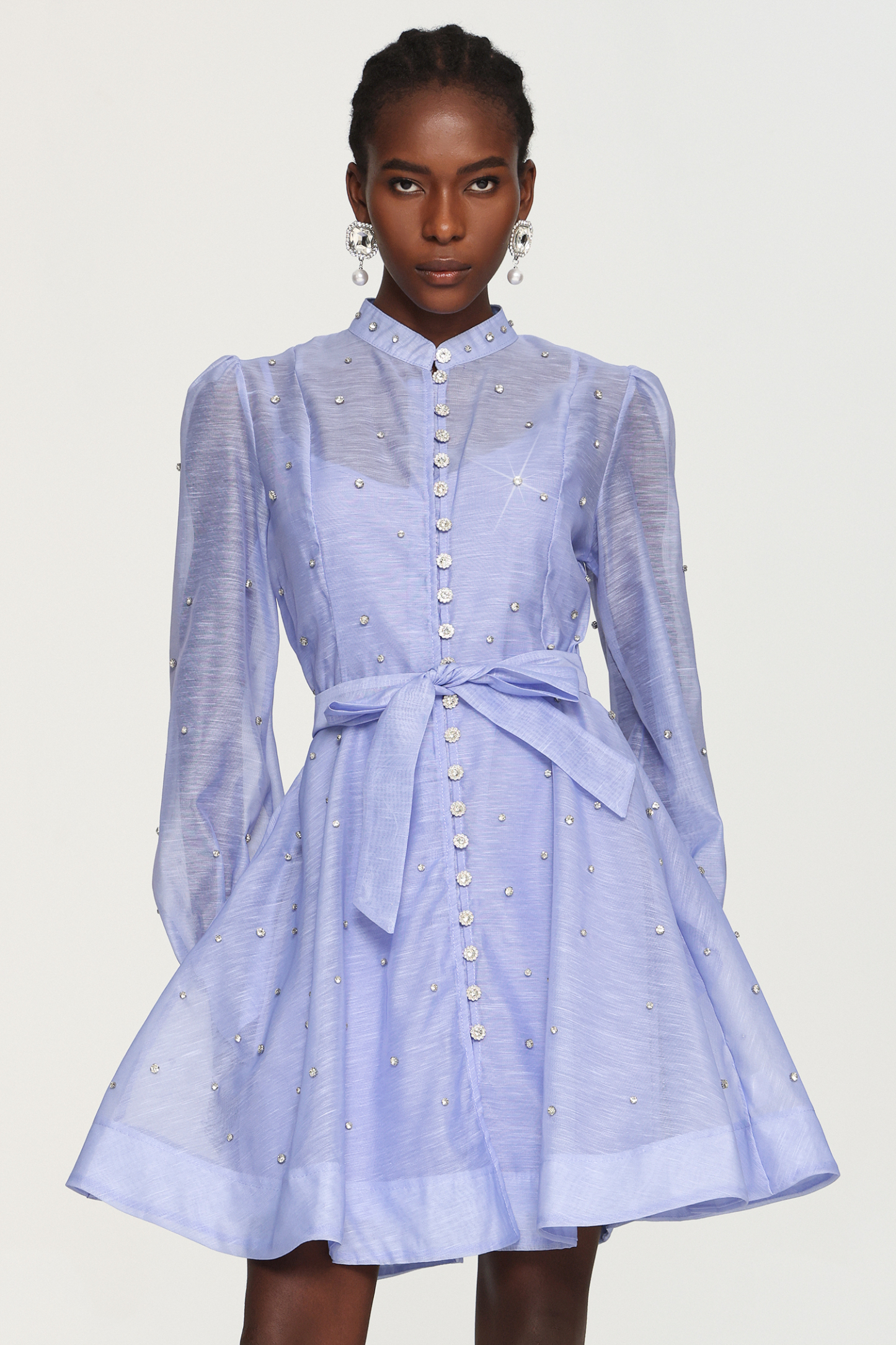 Farrah Long Sleeves Diamond Button Shirt Mini Dress