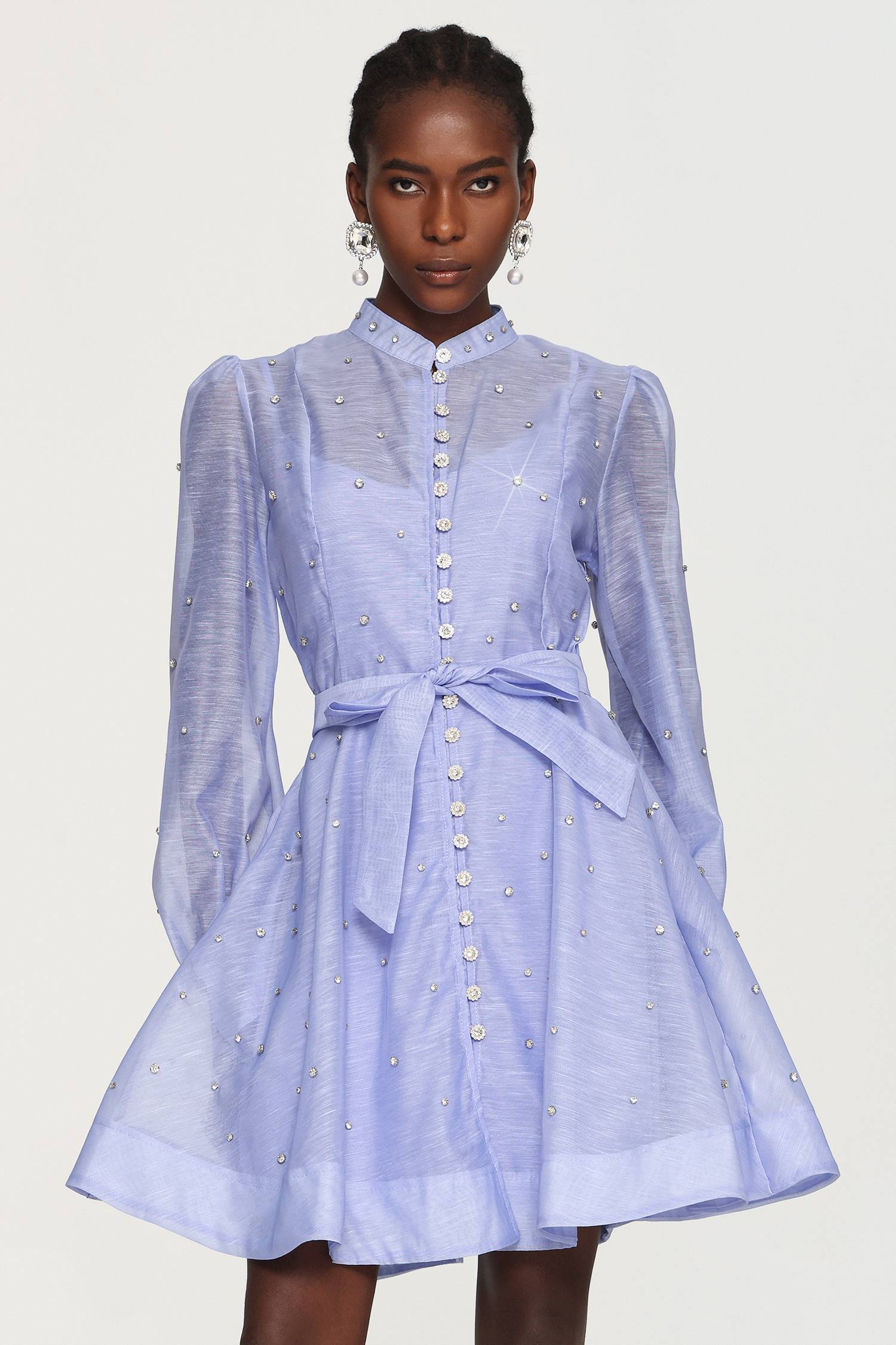 Farrah Long Sleeves Diamond Button Shirt Mini Dress