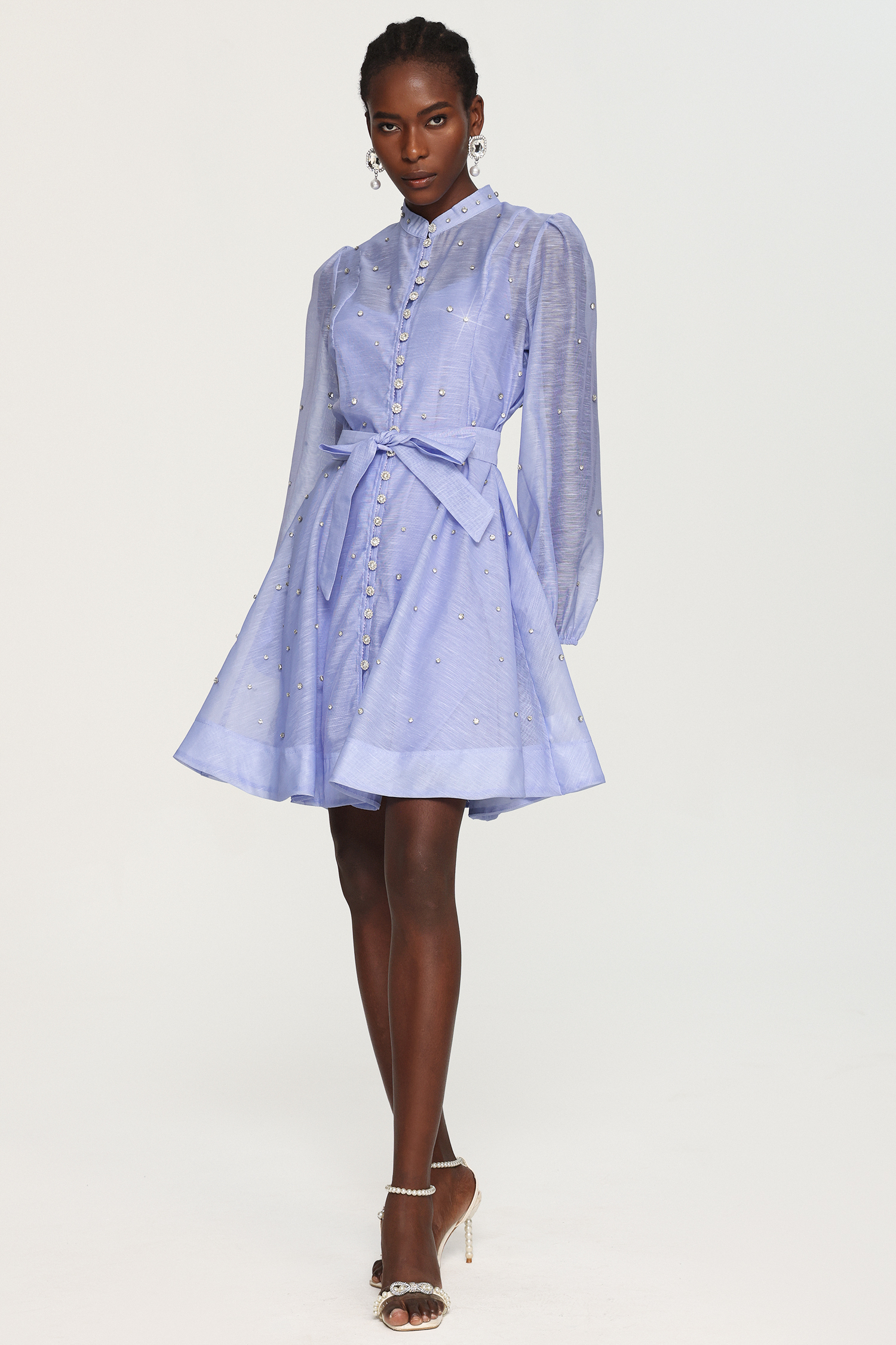 Farrah Long Sleeves Diamond Button Shirt Mini Dress