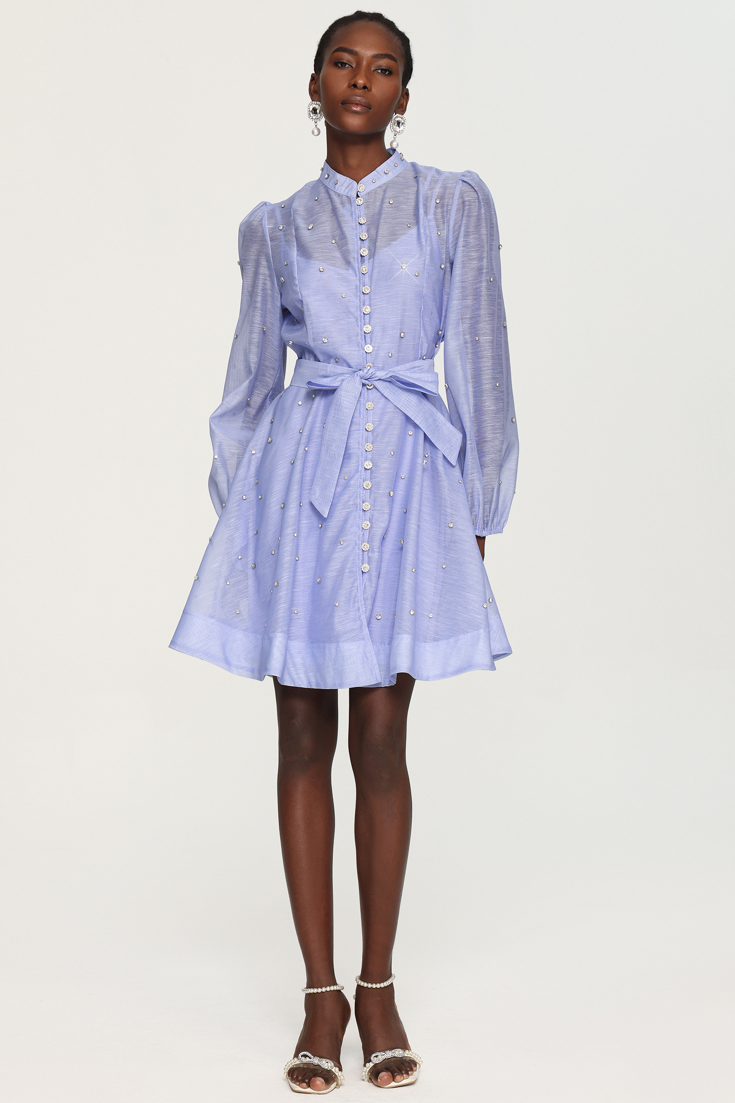 Farrah Long Sleeves Diamond Button Shirt Mini Dress