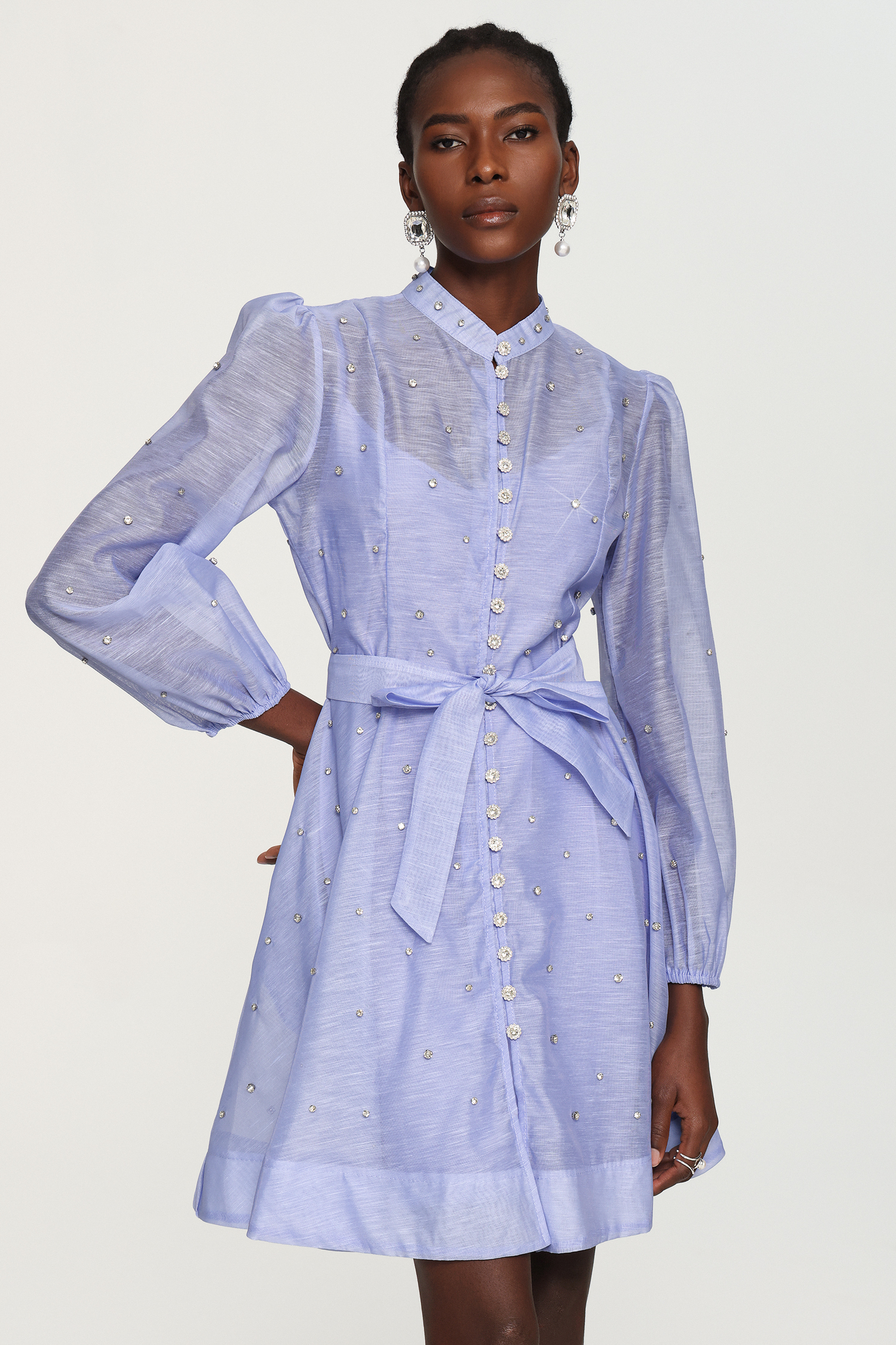 Farrah Long Sleeves Diamond Button Shirt Mini Dress