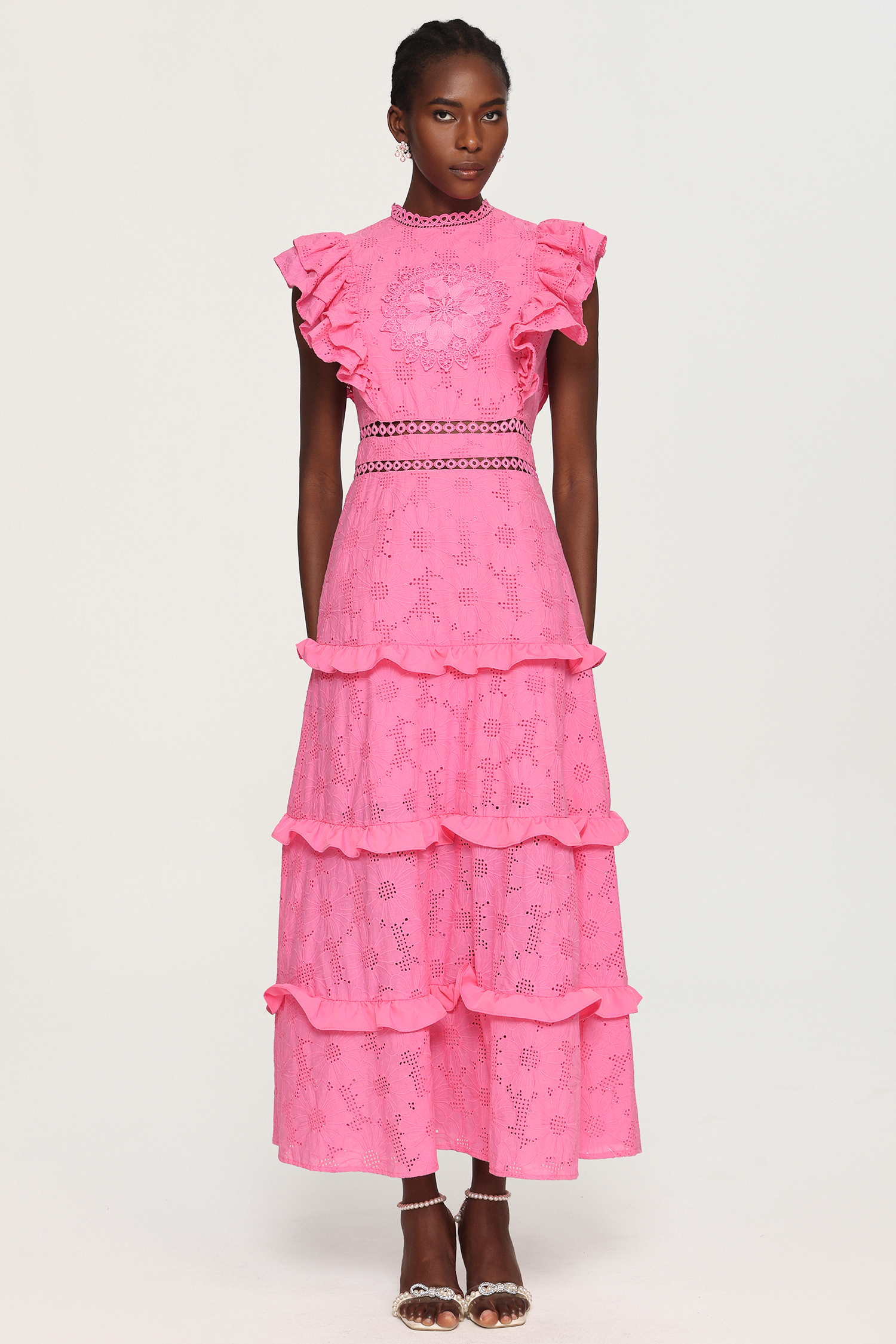 Evvie Round Neck Lace Layered Maxi Dress