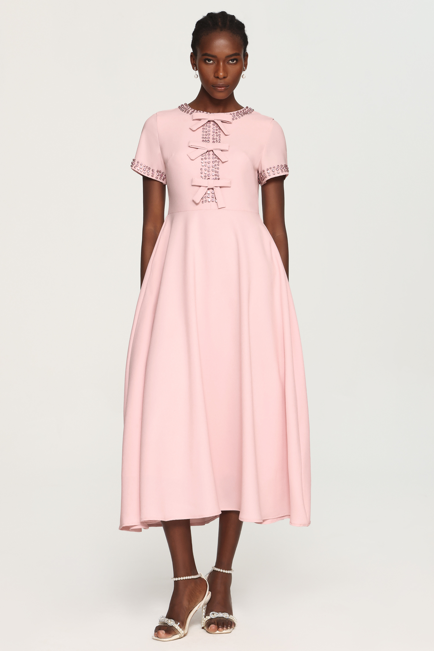 Xerca Short Sleeve Diamond Bow Maxi Dress