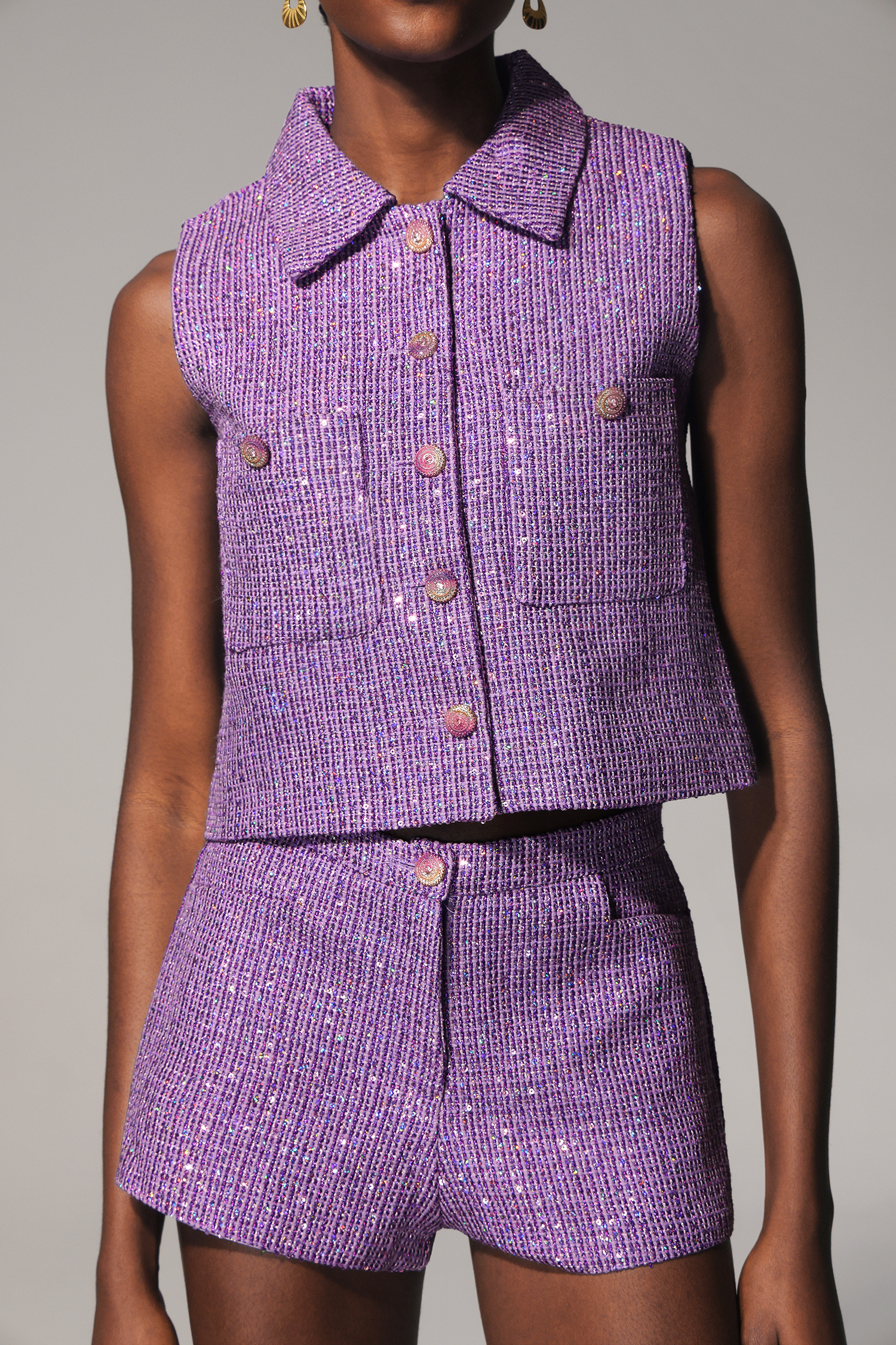 Nani Woven Vest Short Set - Purple