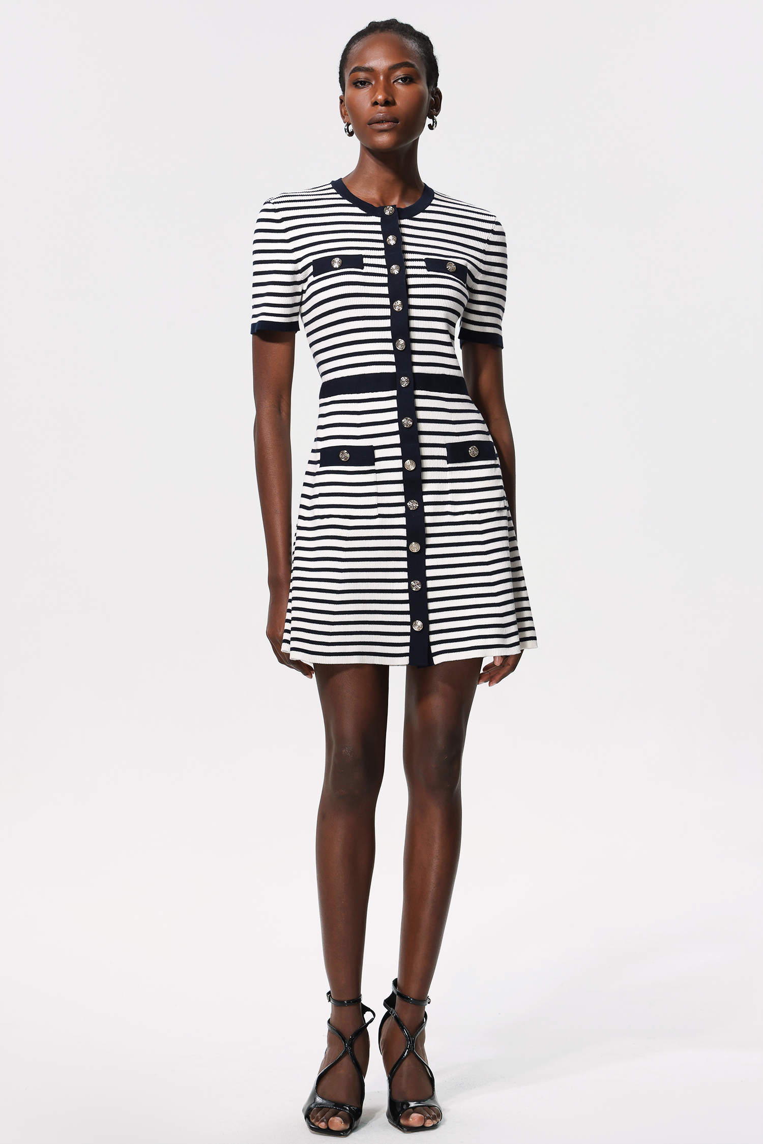 Nirina Striped Pattern Short Sleeves Mini Dress