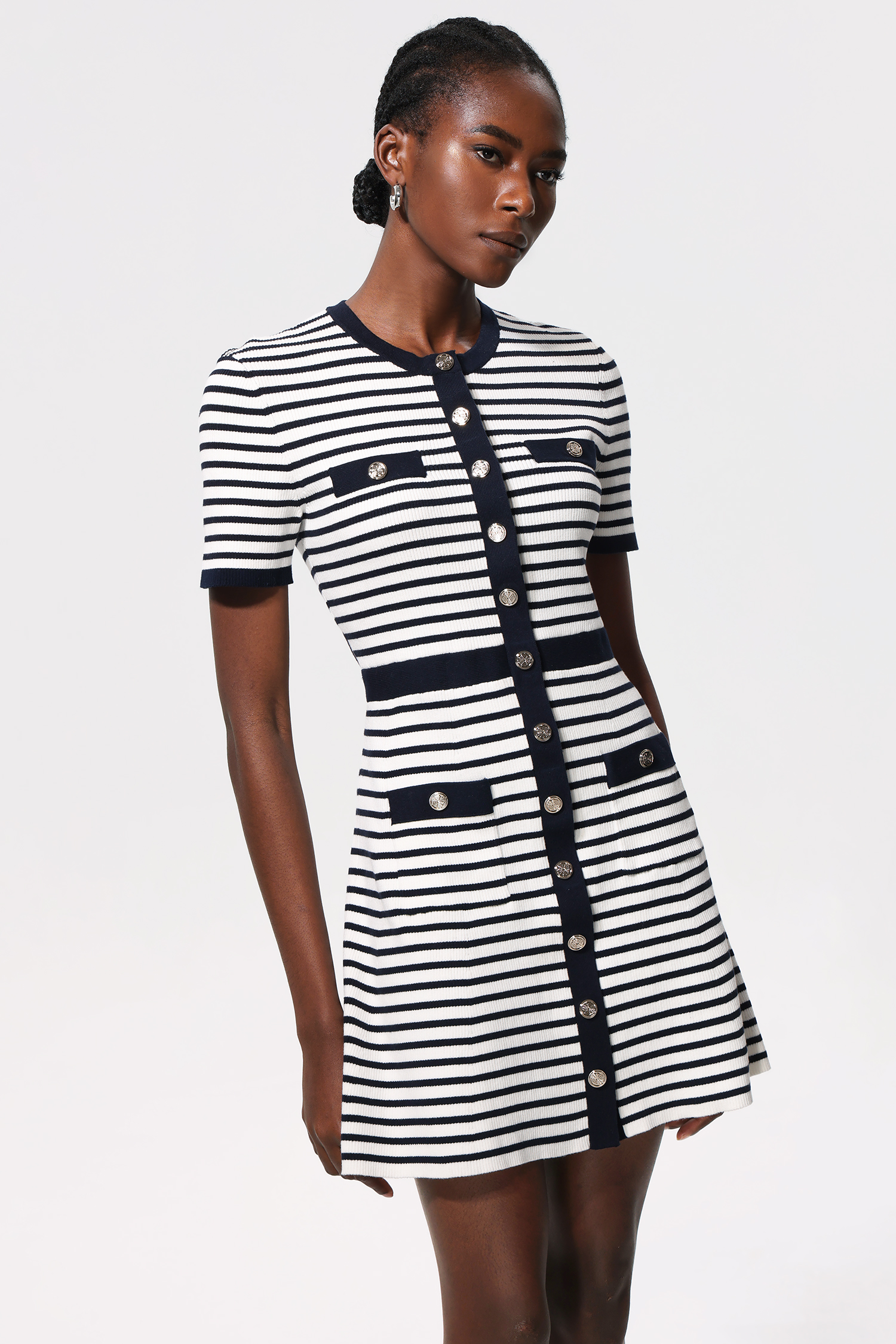 Nirina Striped Pattern Short Sleeves Mini Dress