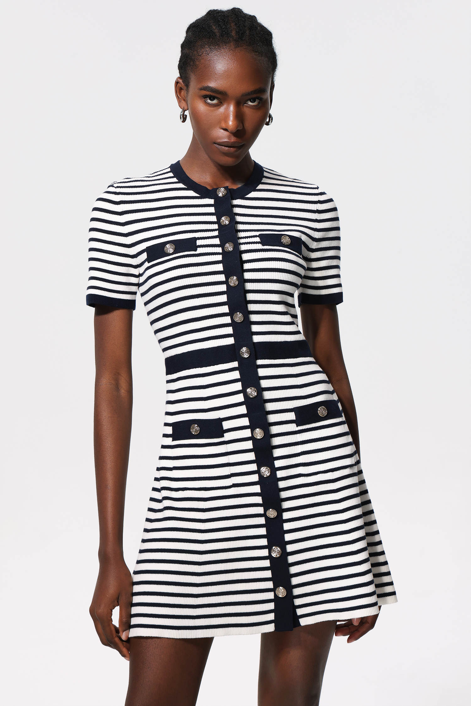 Nirina Striped Pattern Short Sleeves Mini Dress