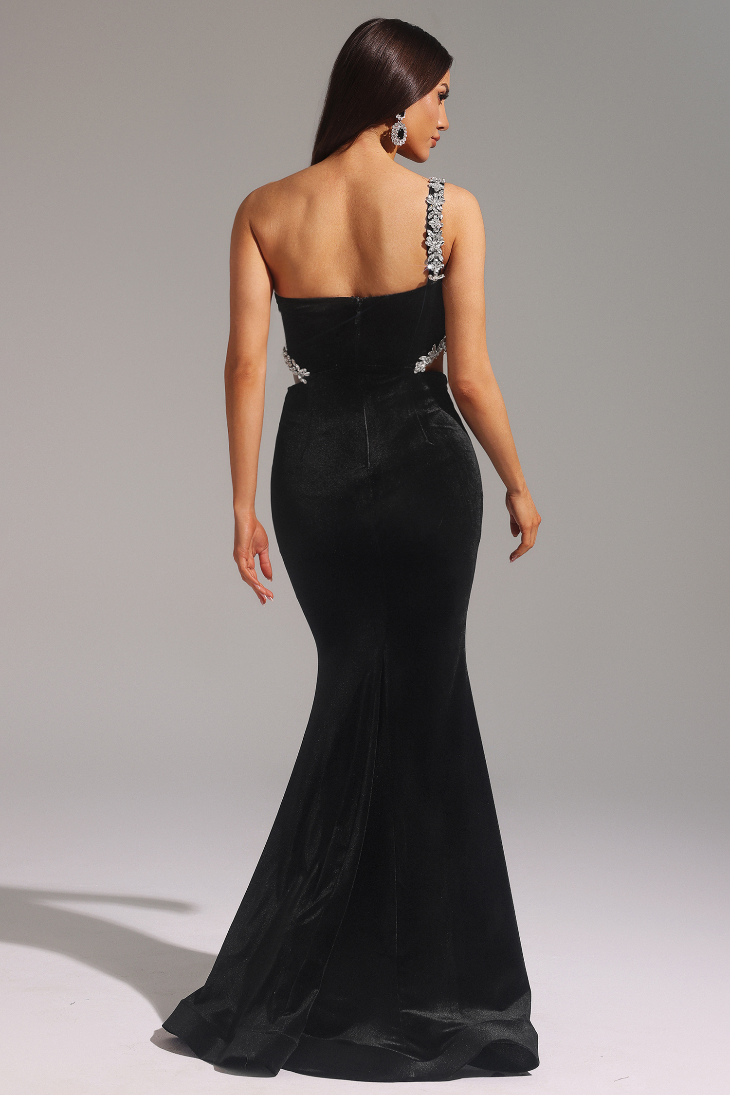 Yedda One Shoulder Diamond Hollow Out Maxi Dress