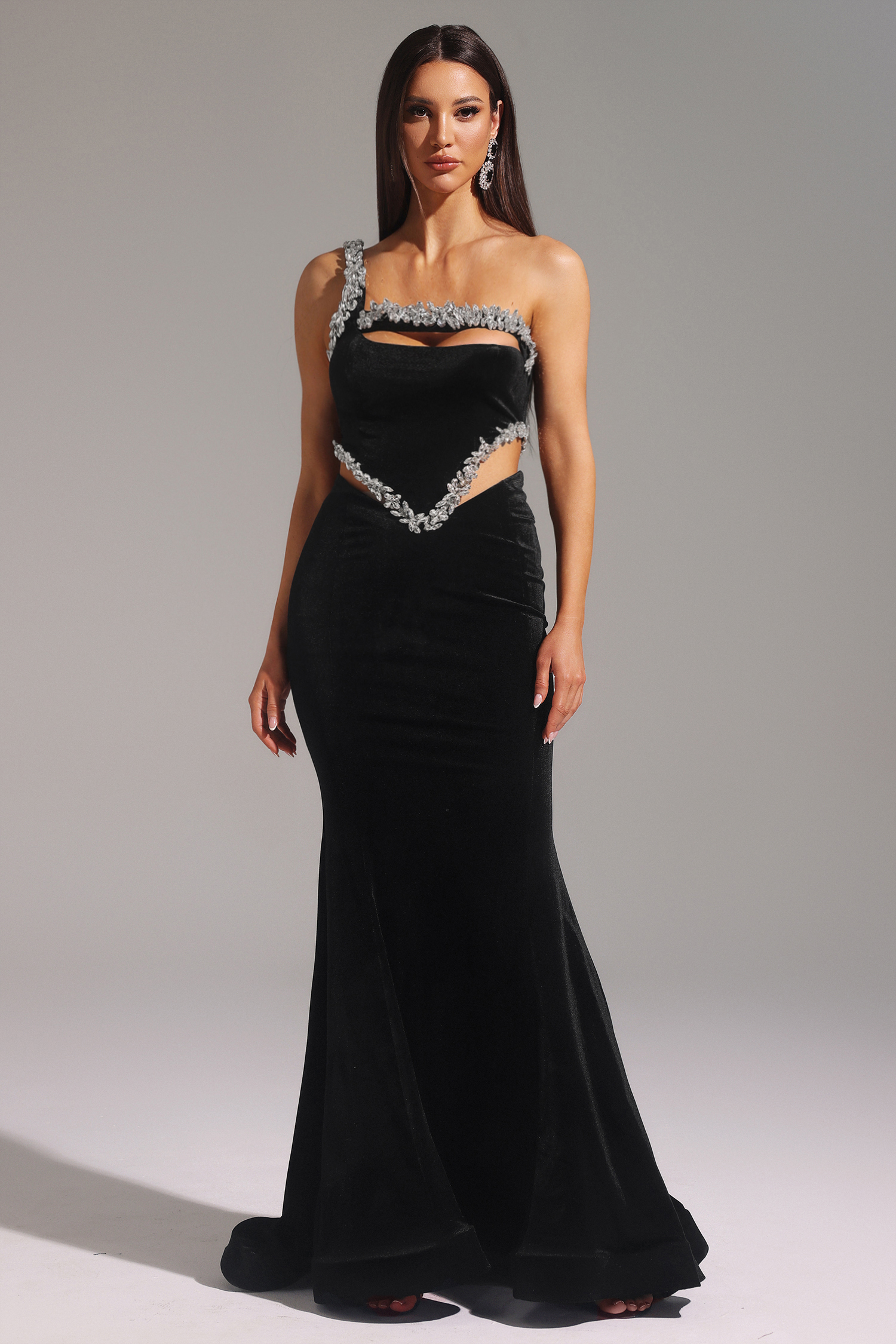 Yedda One Shoulder Diamond Hollow Out Maxi Dress