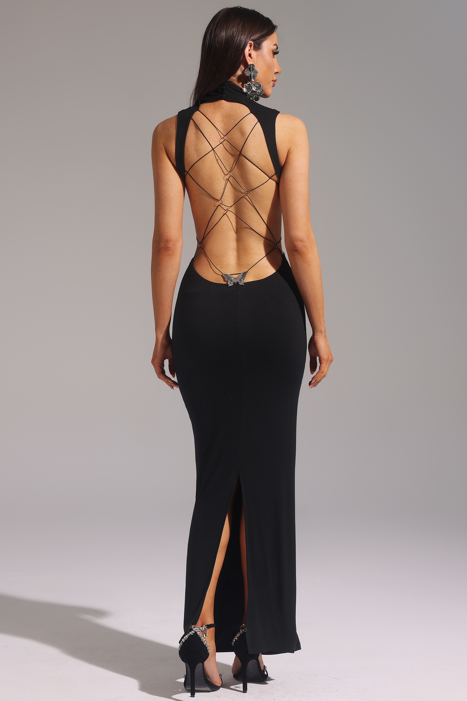 Shera Choker Sleeveless Backless Lacing Maxi Dress