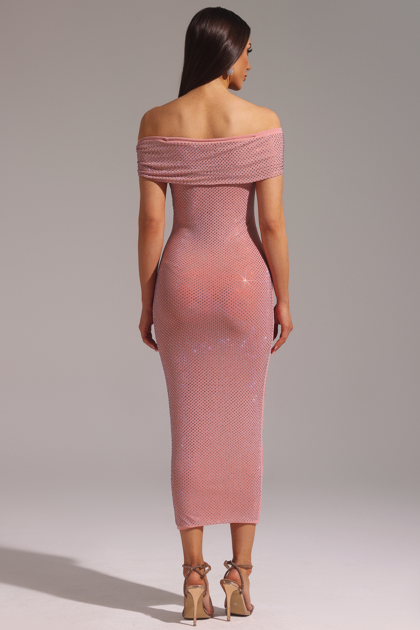 Mia Straight Shoulder V-Neck Diamond Maxi Dress