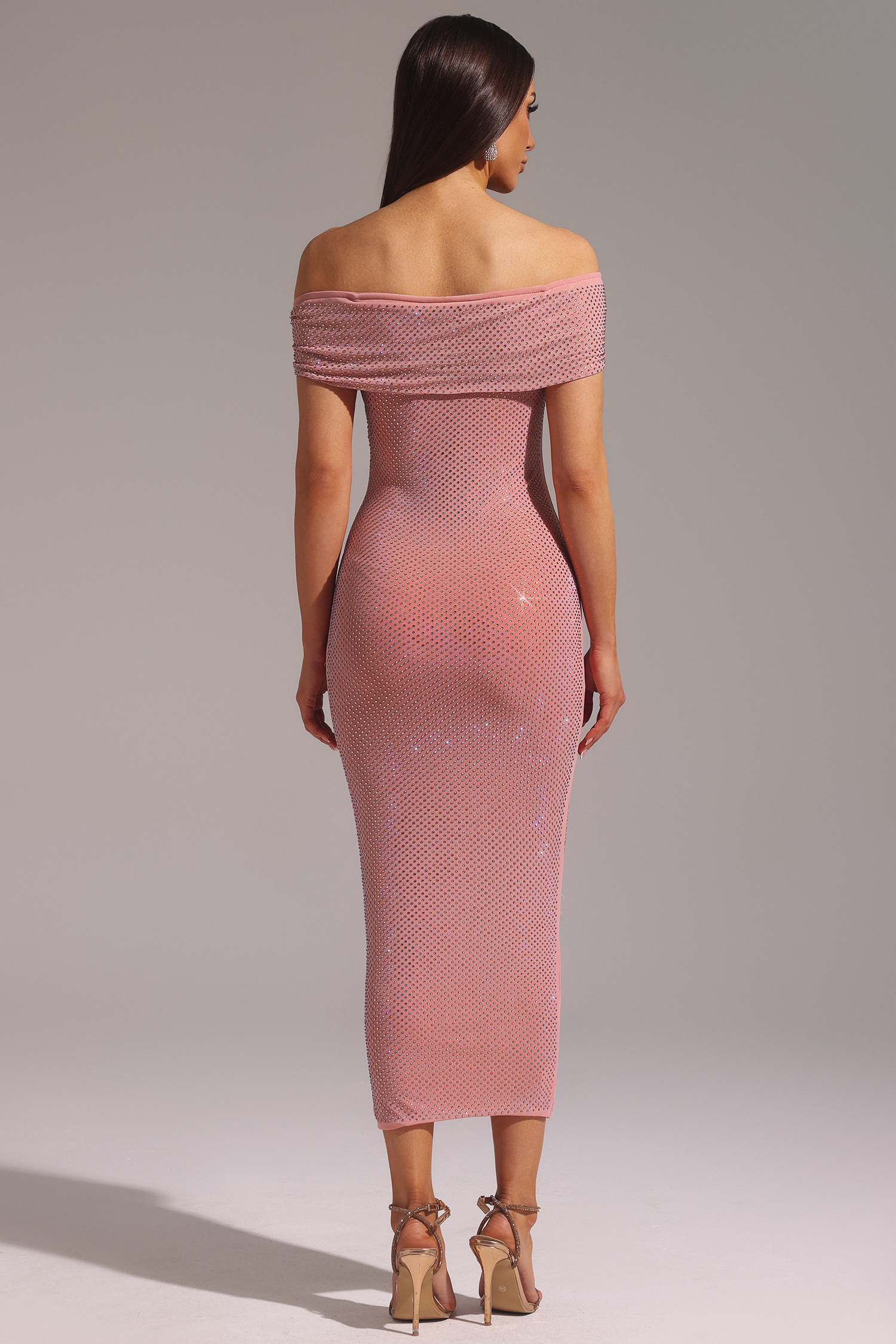 Mia Straight Shoulder V-Neck Diamond Maxi Dress