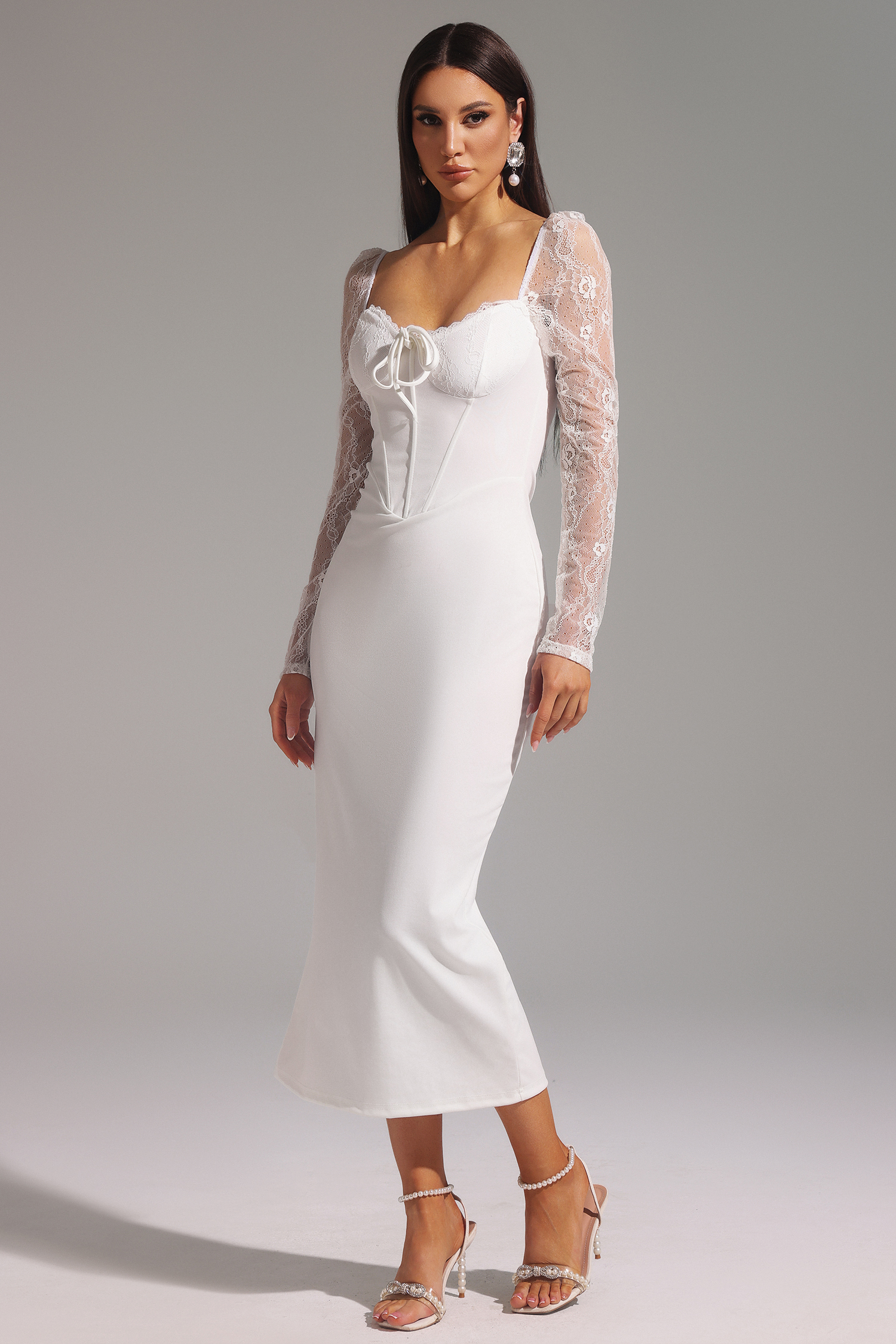 Kaitlyn Long Sleeve Lace Bow Maxi Dress