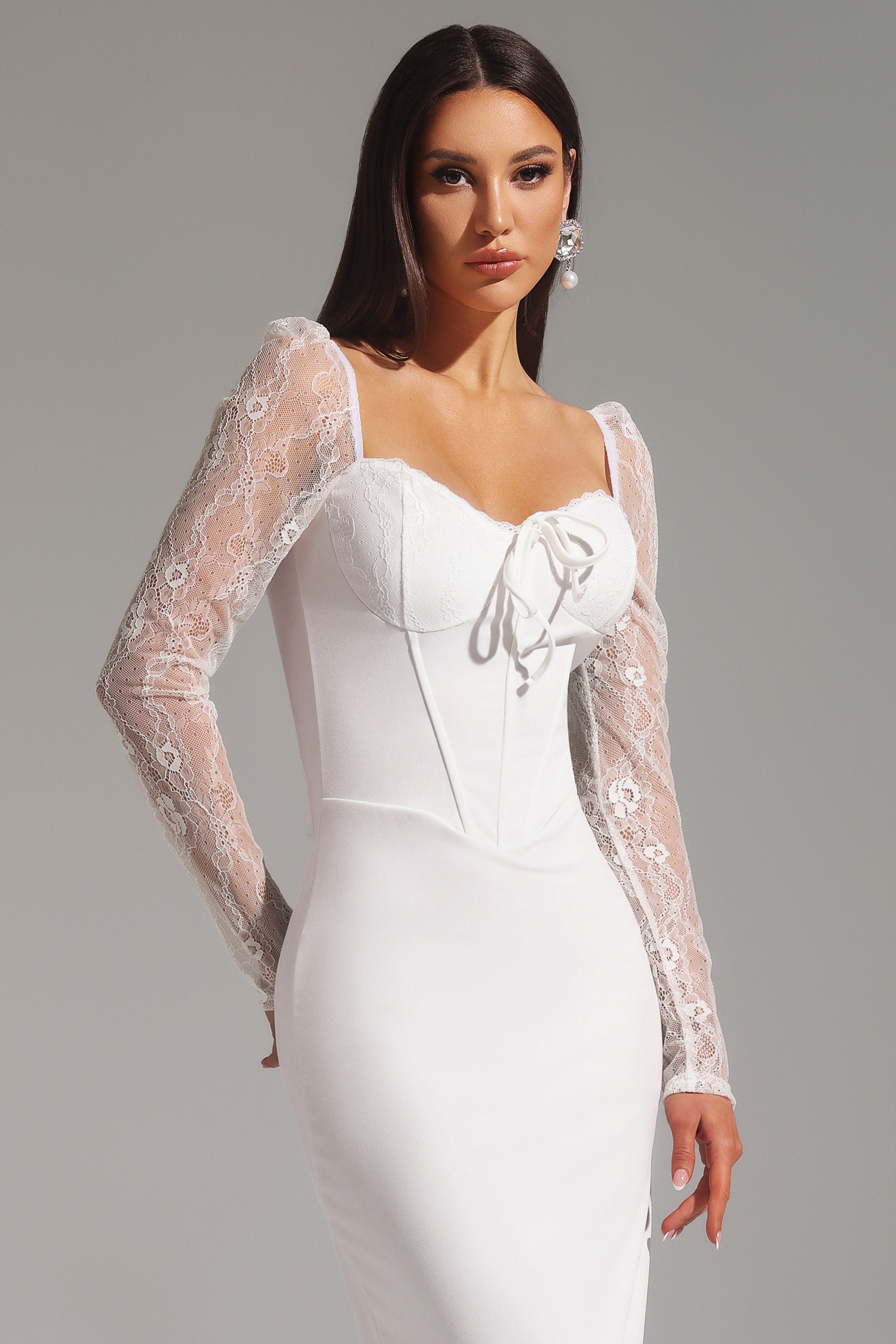 Kaitlyn Long Sleeve Lace Bow Maxi Dress