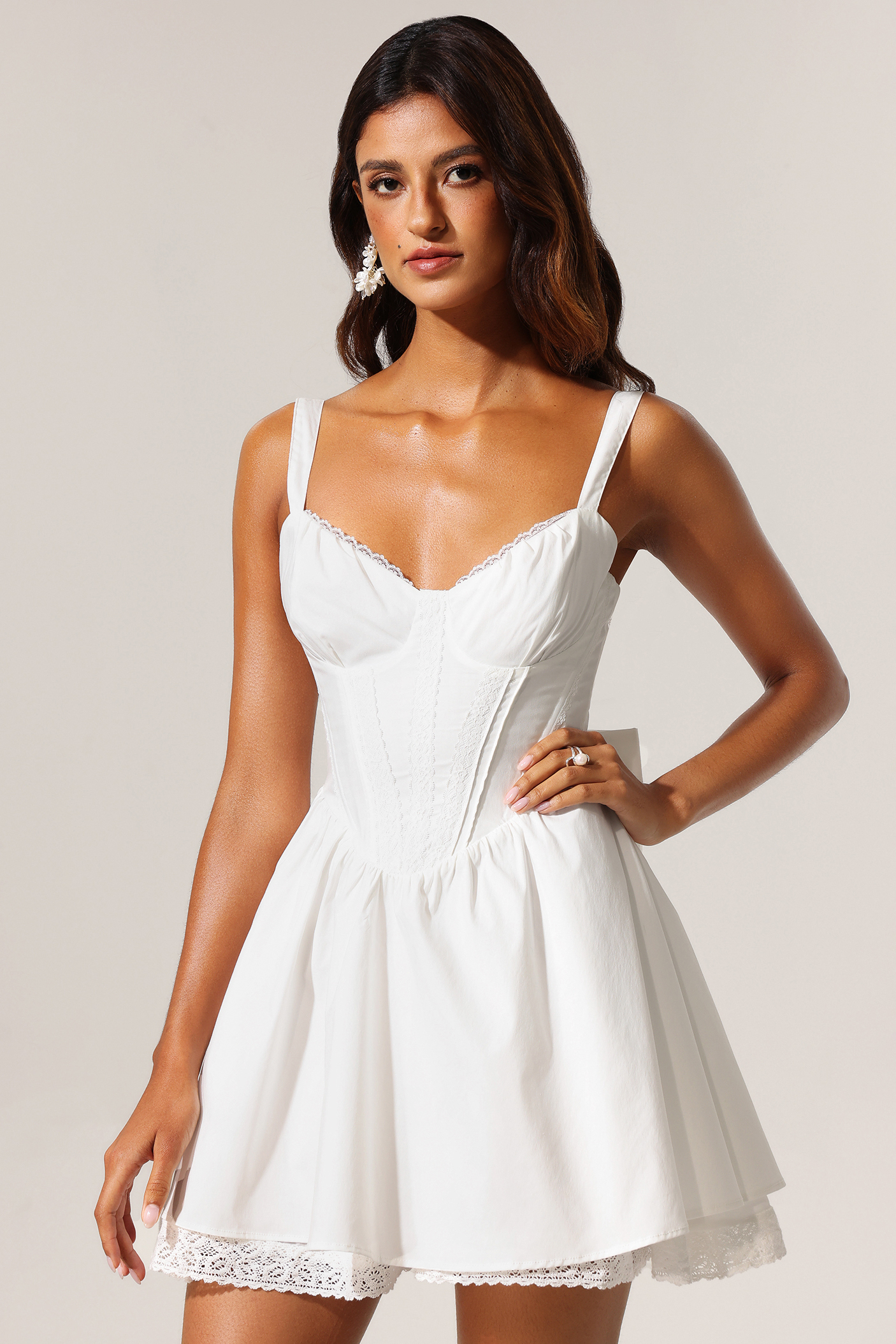 Elay Sleeveless Lace Fishbone Mini Dress