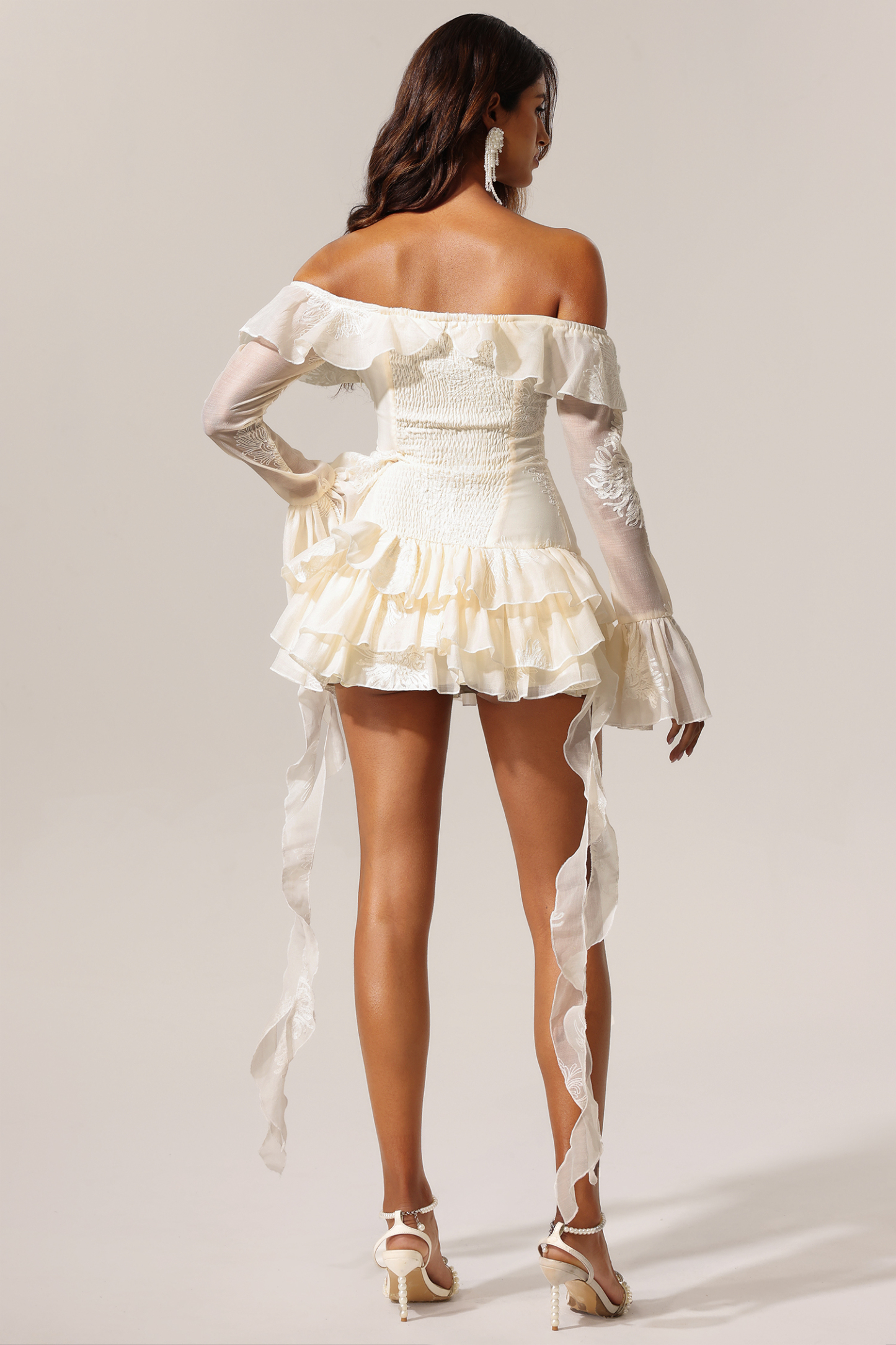 Wenie Off-the-Shoulder Long Sleeve Flounce Mini Dress