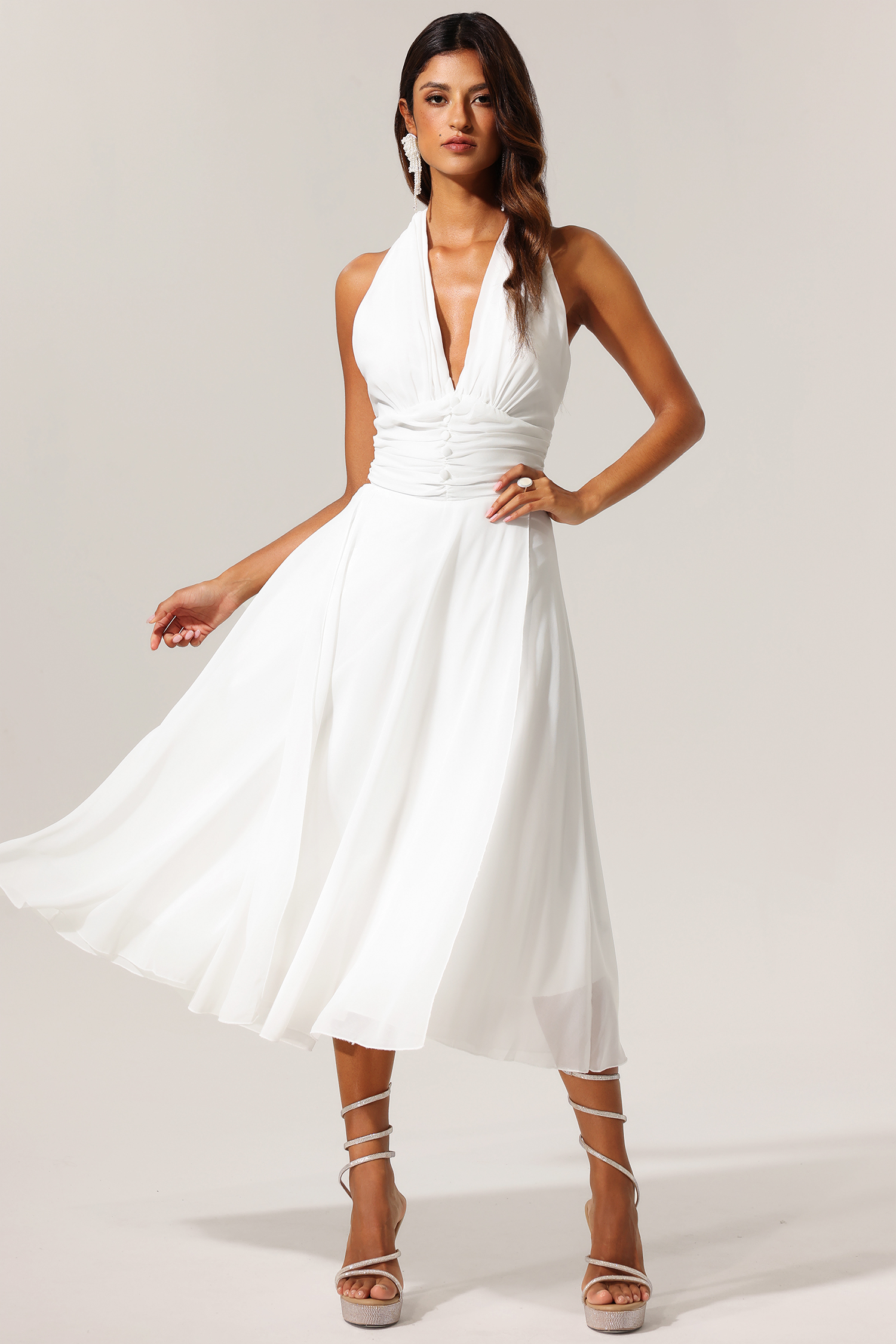 Dellis Deep-V Sleeveless Maxi Dress