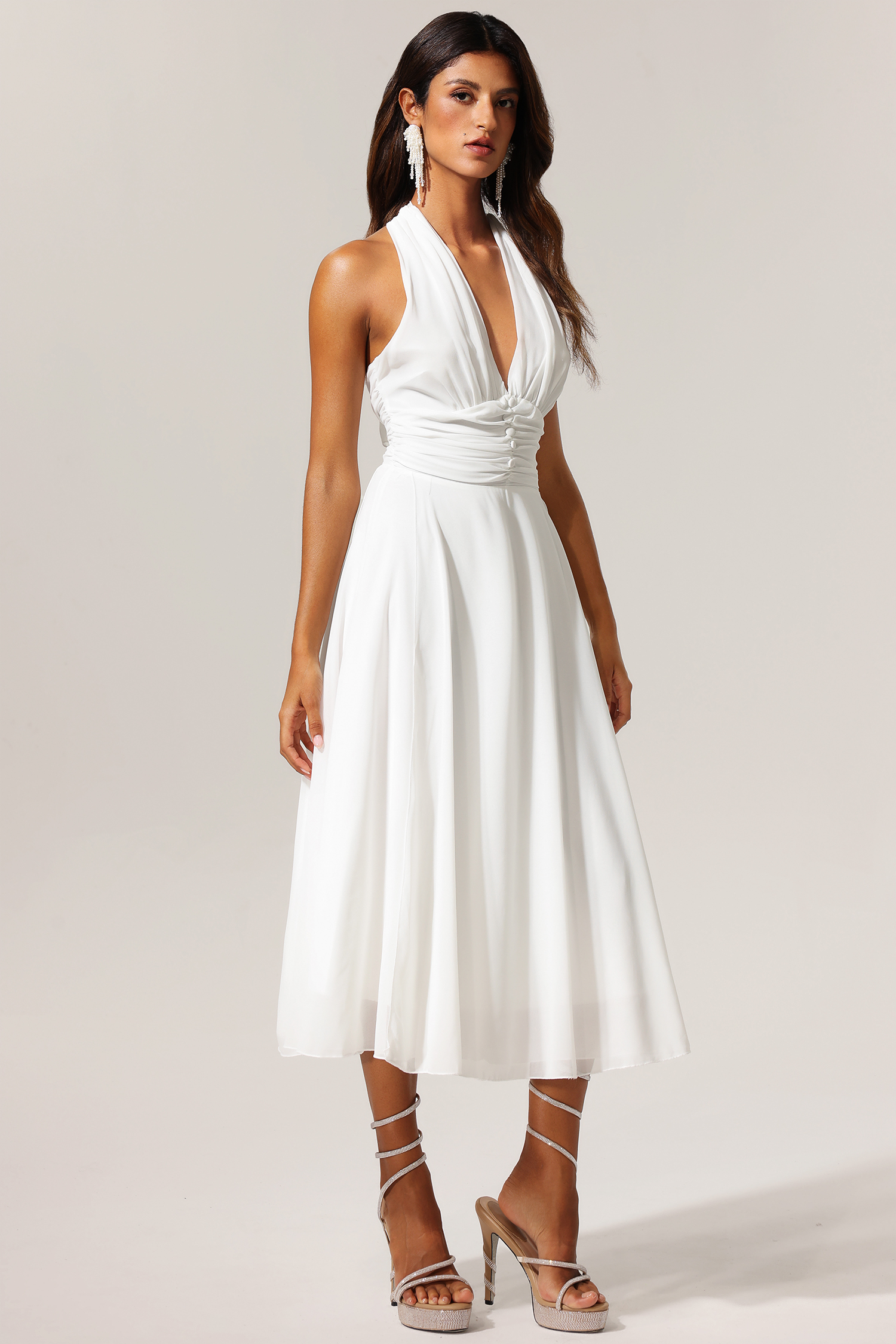 Dellis Deep-V Sleeveless Maxi Dress