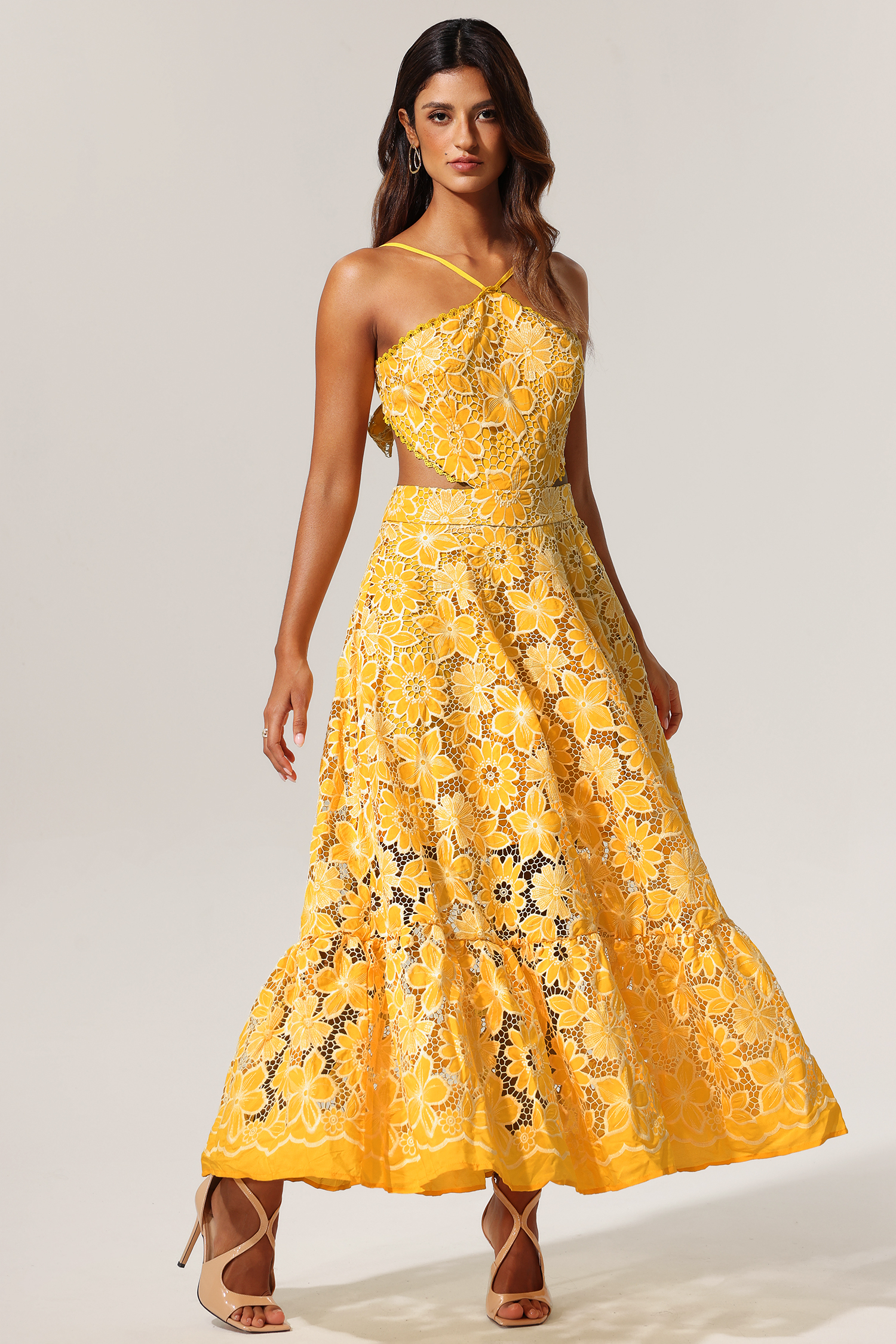 Zaysha Floral Lase Cut Out Midi Dress