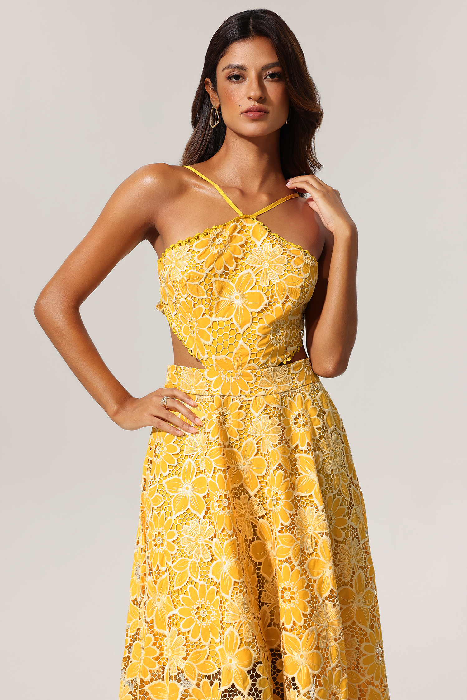 Zaysha Floral Lase Cut Out Midi Dress