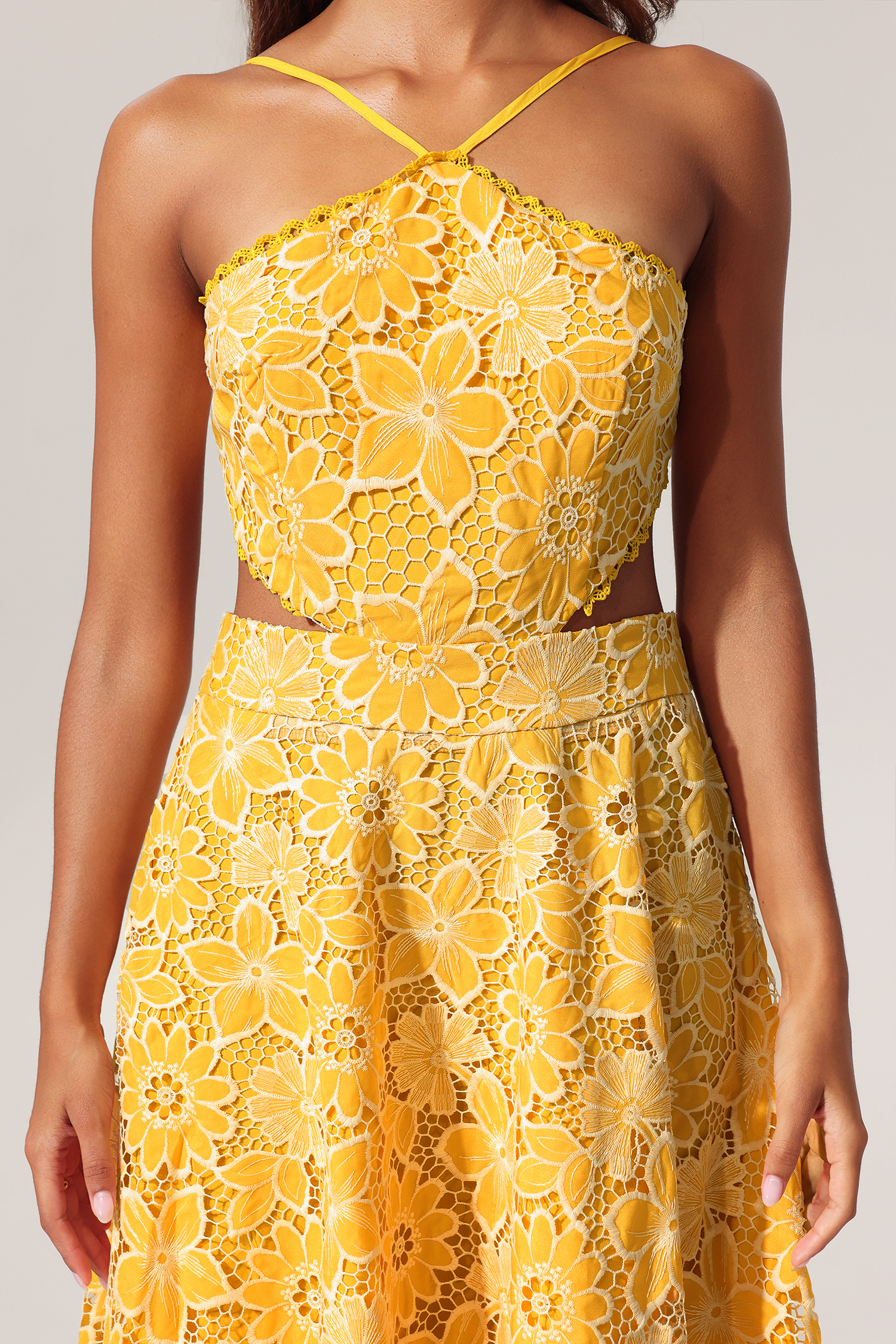Zaysha Floral Lase Cut Out Midi Dress