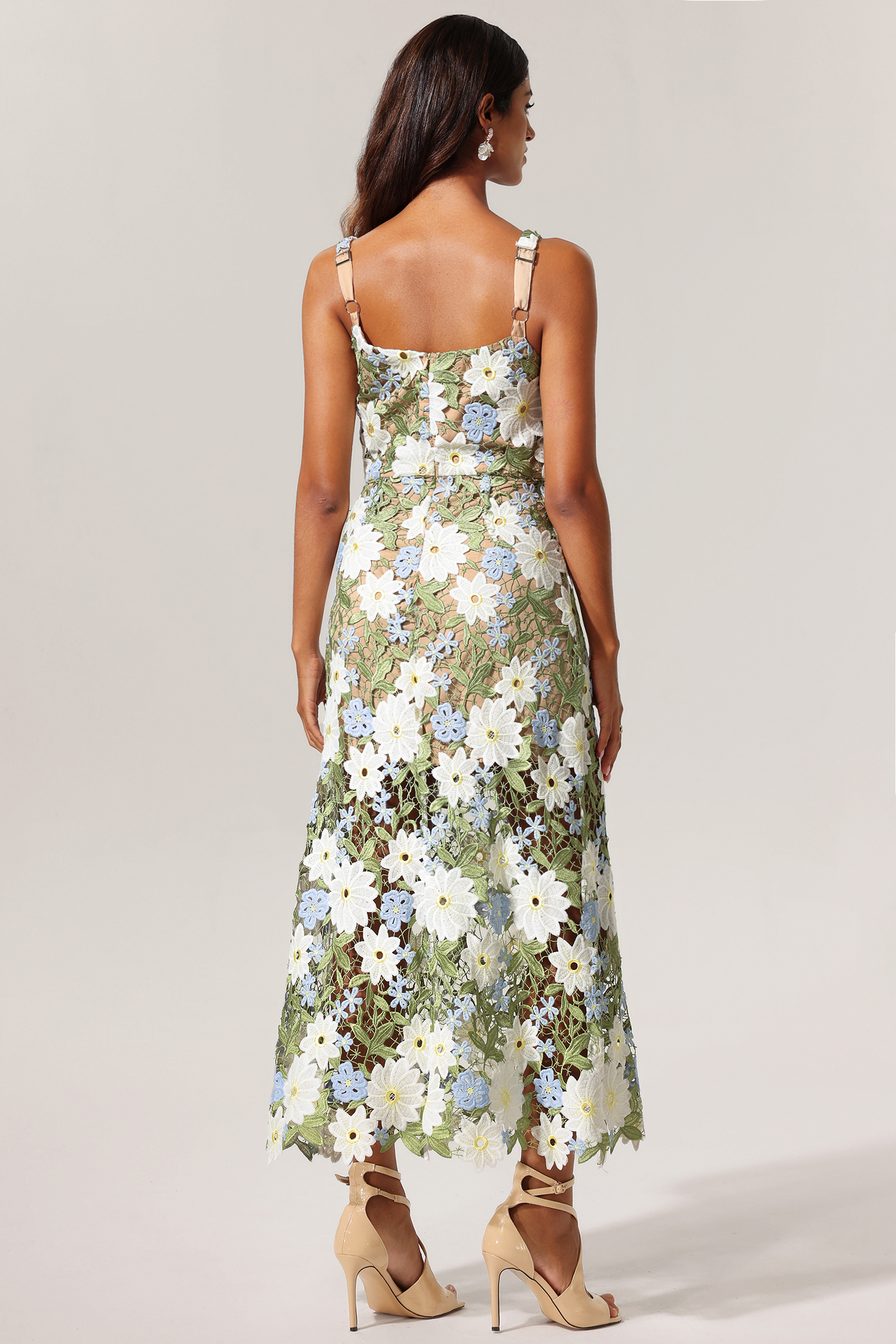 Diomond Halter Hollow Out Flowers Lace Maxi Dress