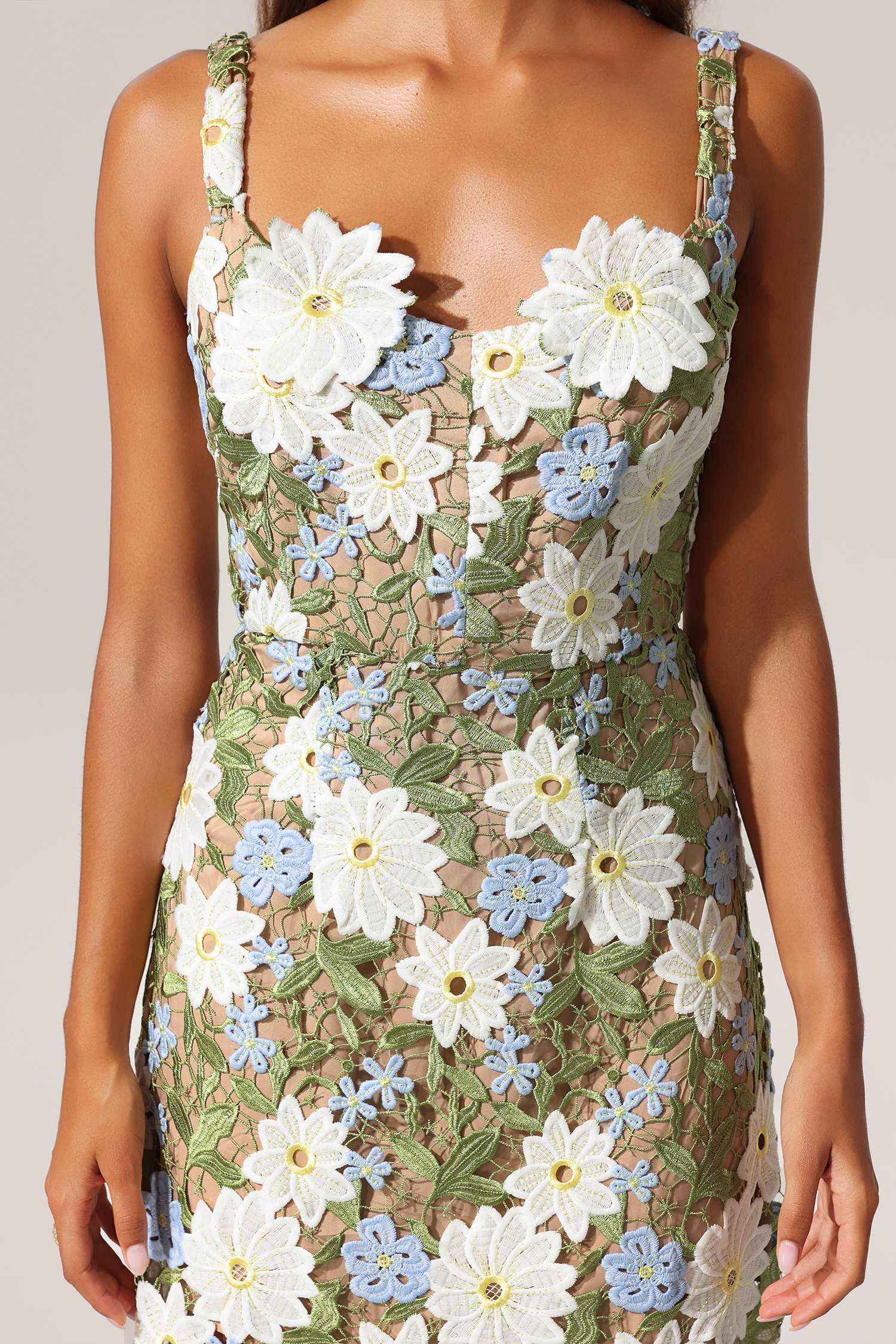 Diomond Halter Hollow Out Flowers Lace Maxi Dress