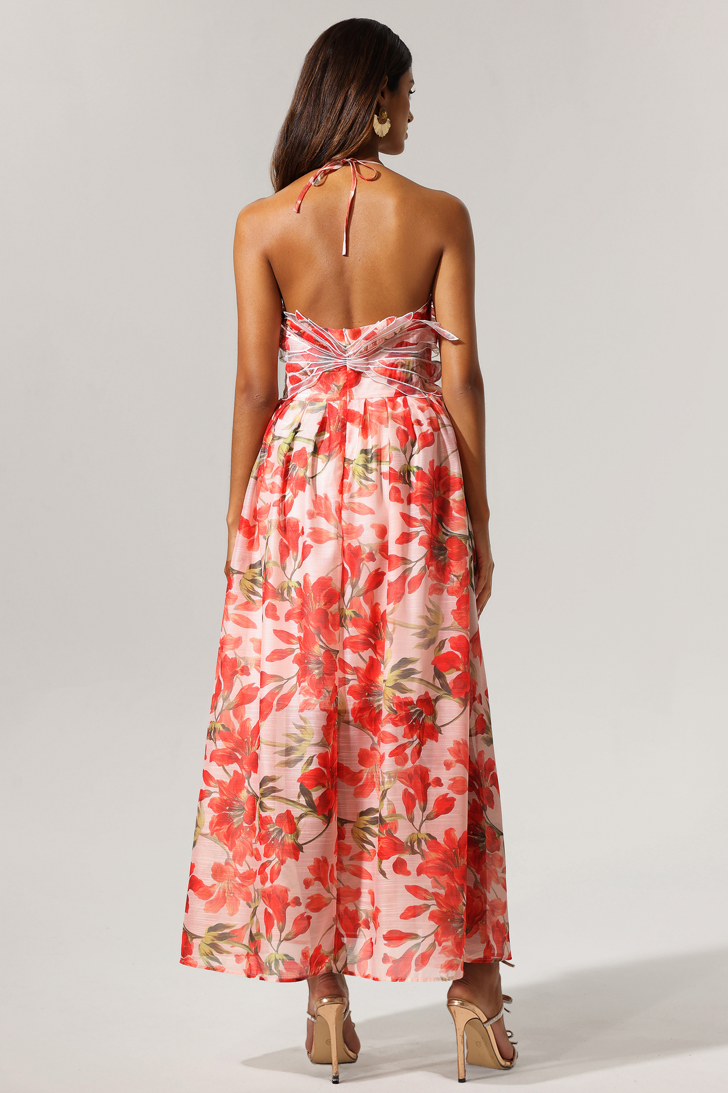 Yarera V Neck Sleeveless Floral Printed  Maxi Dress