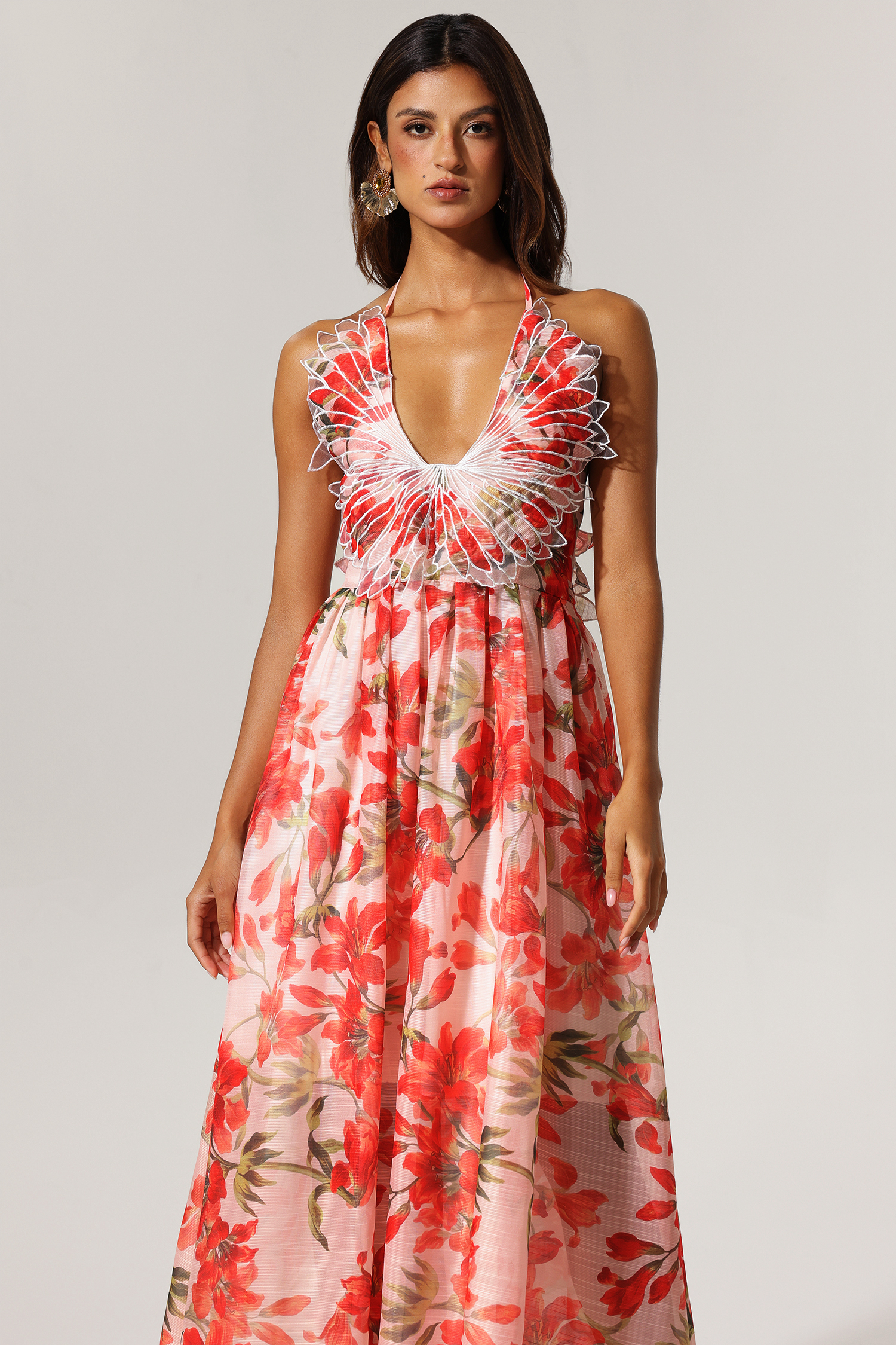 Yarera V Neck Sleeveless Floral Printed  Maxi Dress