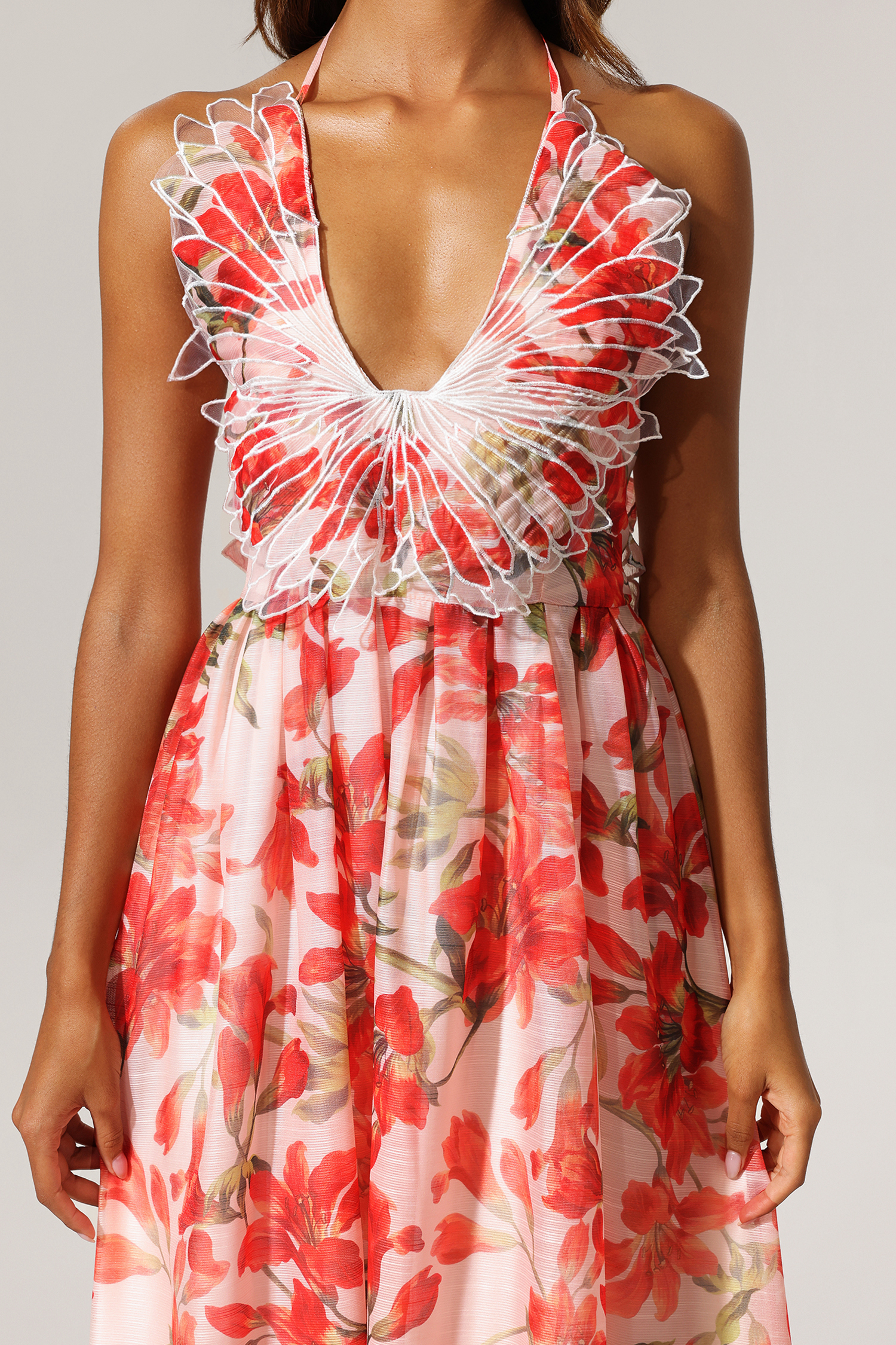 Yarera V Neck Sleeveless Floral Printed  Maxi Dress