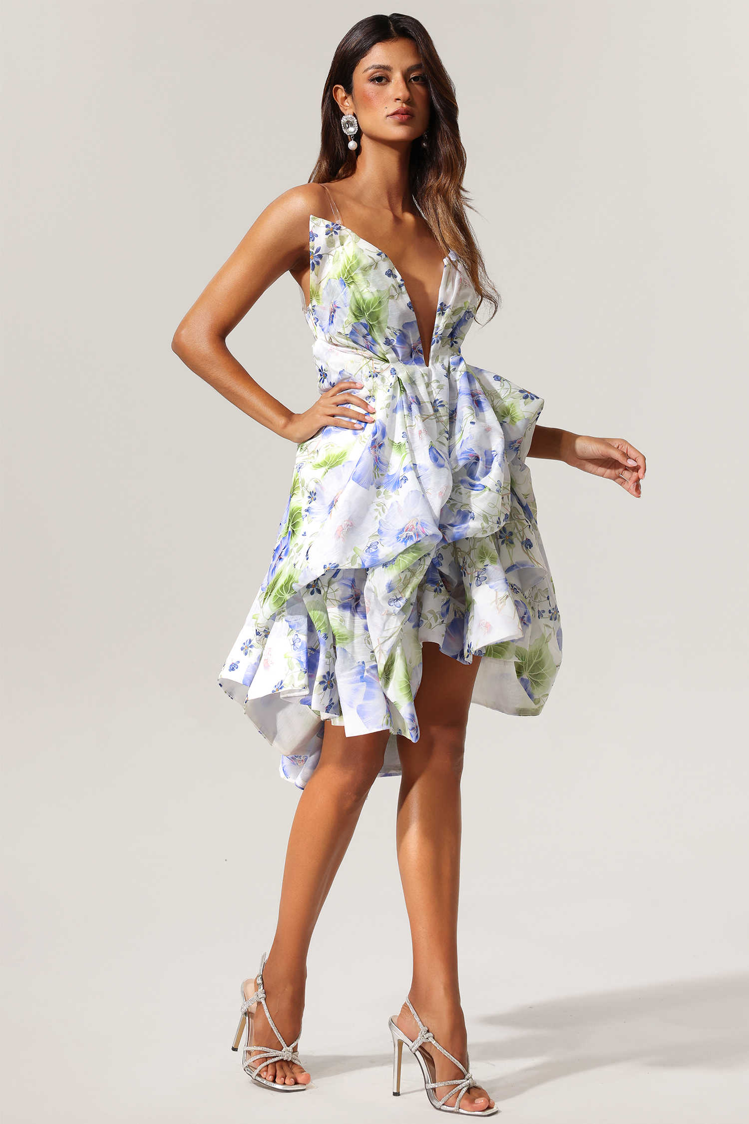 Wilma Sleeveless Floral Printed Asymmetric Mini Dress
