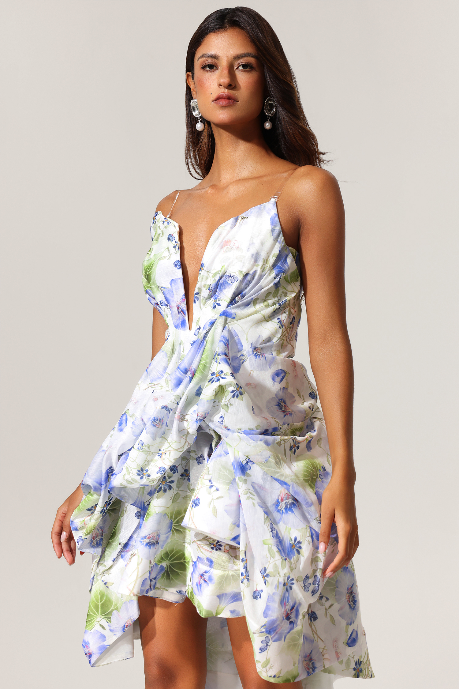 Wilma Sleeveless Floral Printed Asymmetric Mini Dress